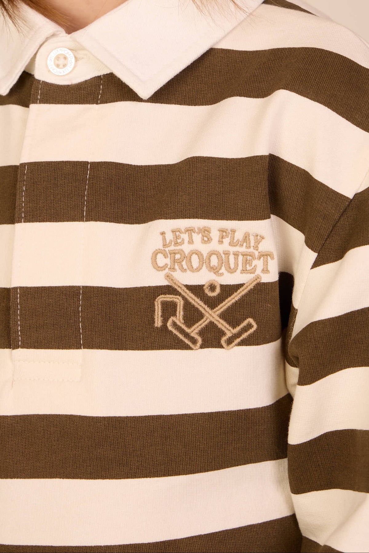 Stribet polo sweatshirt - Kids - Dark Brown/Offwhite | 101397 Marco