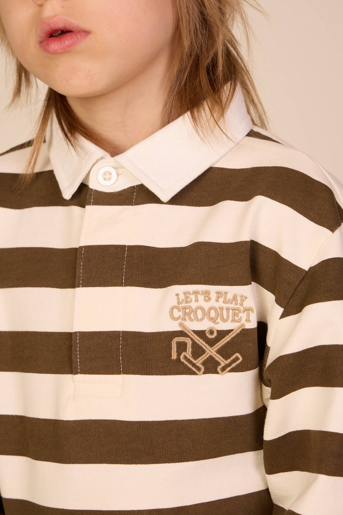 Stribet polo sweatshirt - Tween - Dark Brown/Offwhite | 101398 Marco