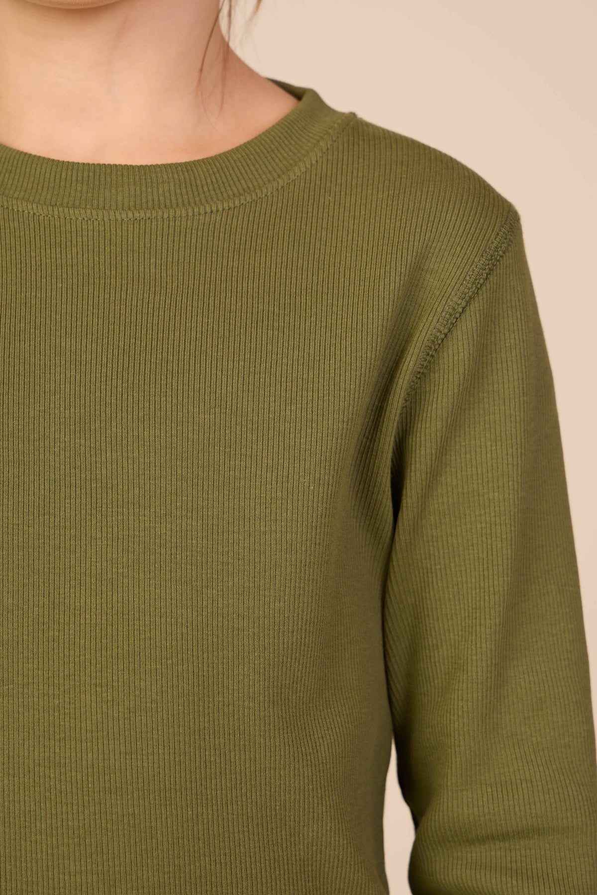 Ribbet langærmet T-shirt Tween - Moss Green | 101600 Conrad