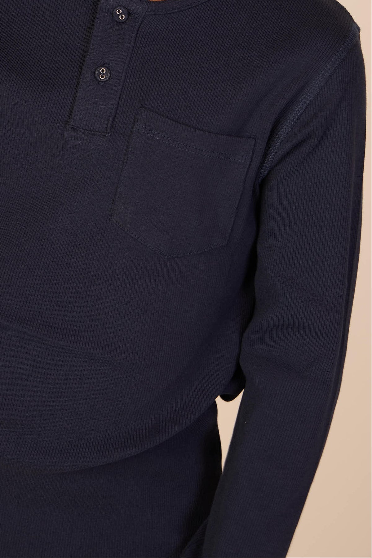 Ribbet langærmet T-shirt med stolpelukning Kids - Navy | 101591 Conrad