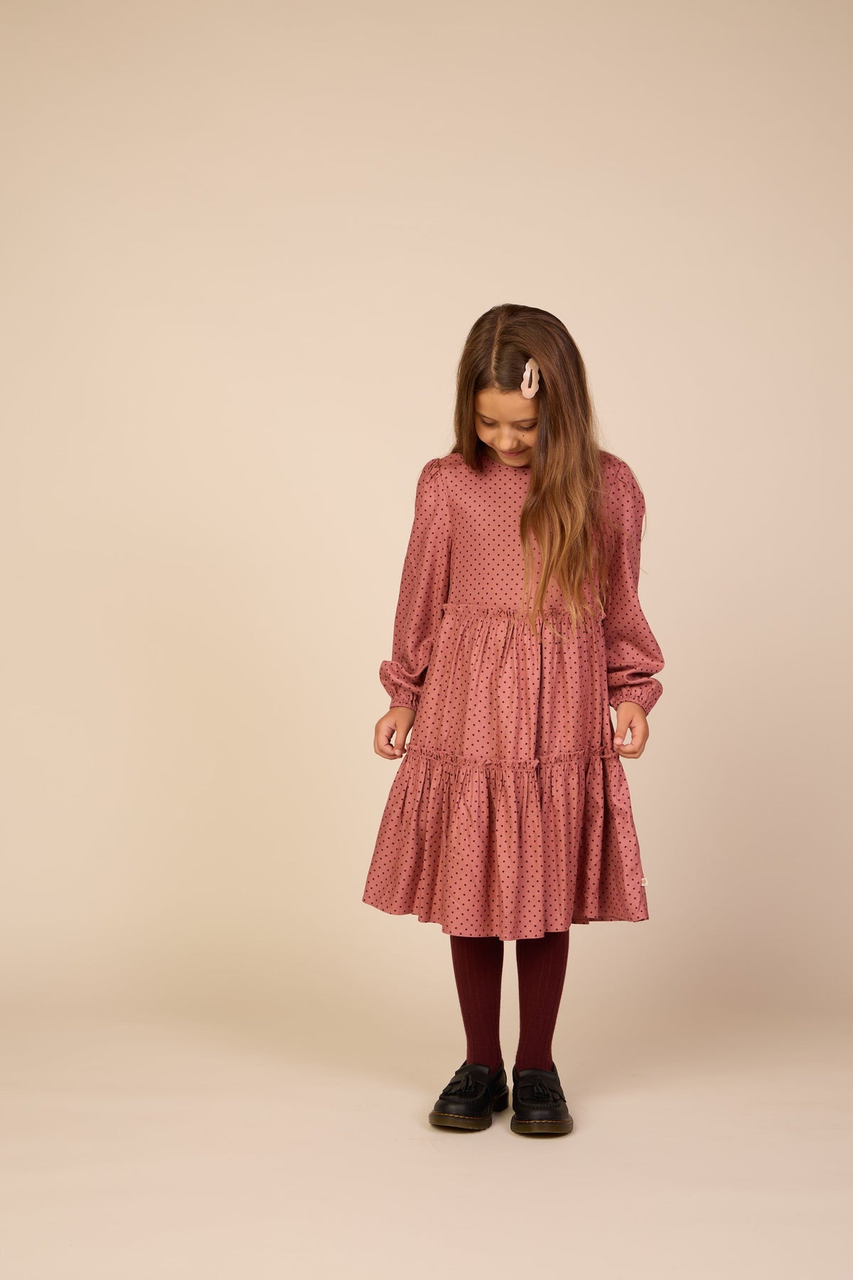 Prikket midi-kjole i viskose Tween - Dusty Rose/Bordeaux | 101657 Feline