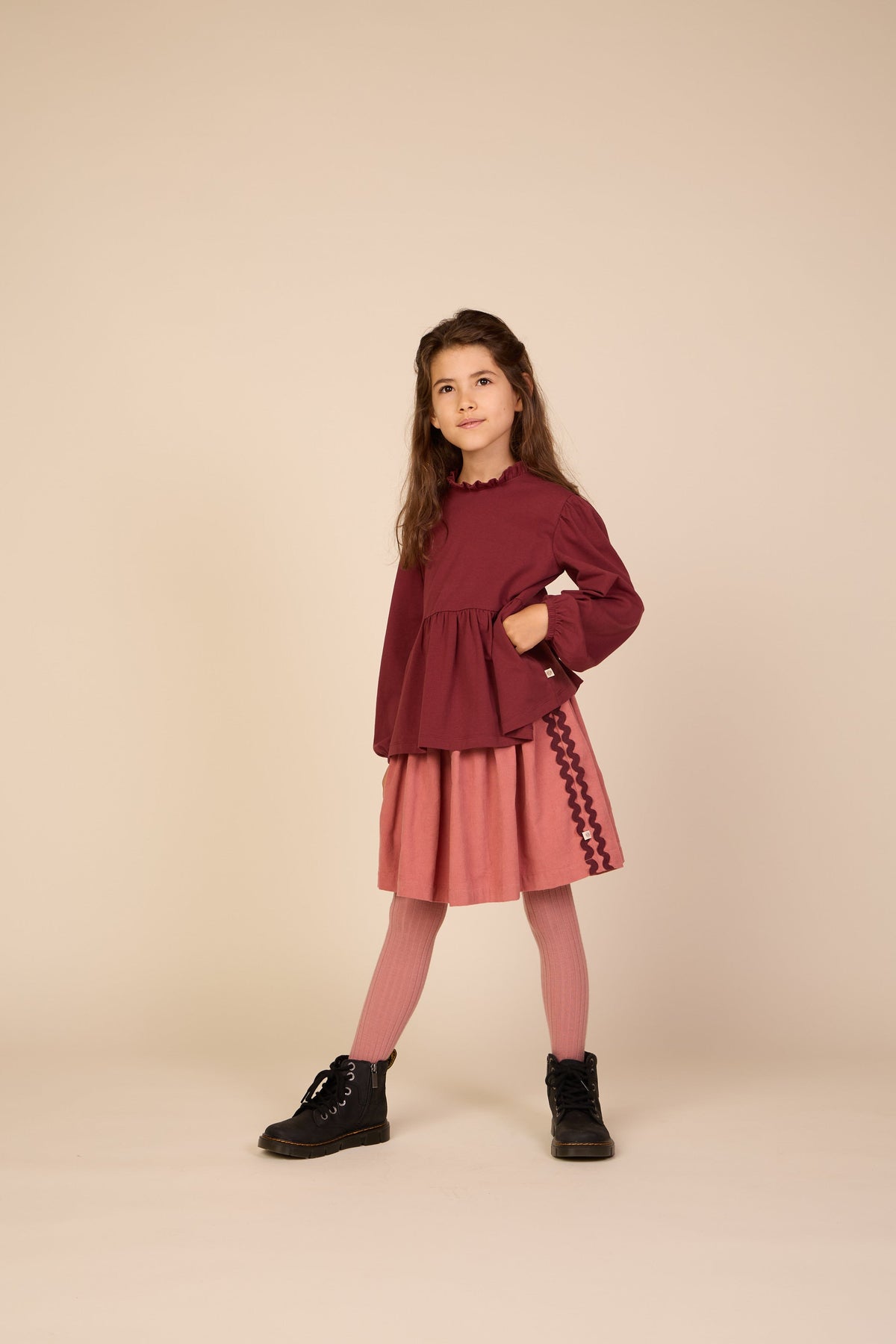 Fløjlsnederdel med zig-zag bånd Tween - Dusty Rose | 101480 Sille