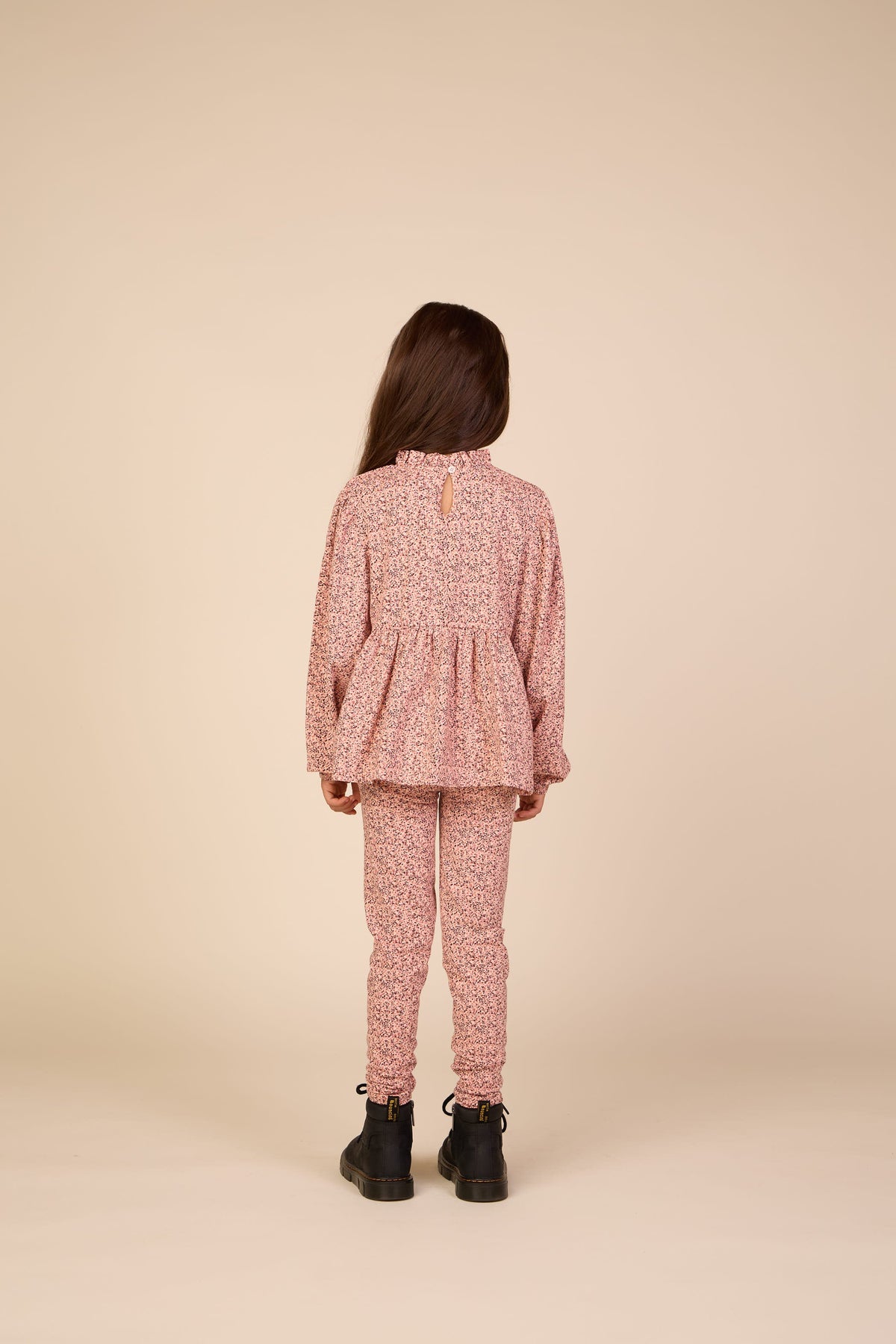 Småblomstret jerseybluse med peplum Tween - Rose/Bordeaux | 101544 Heidi