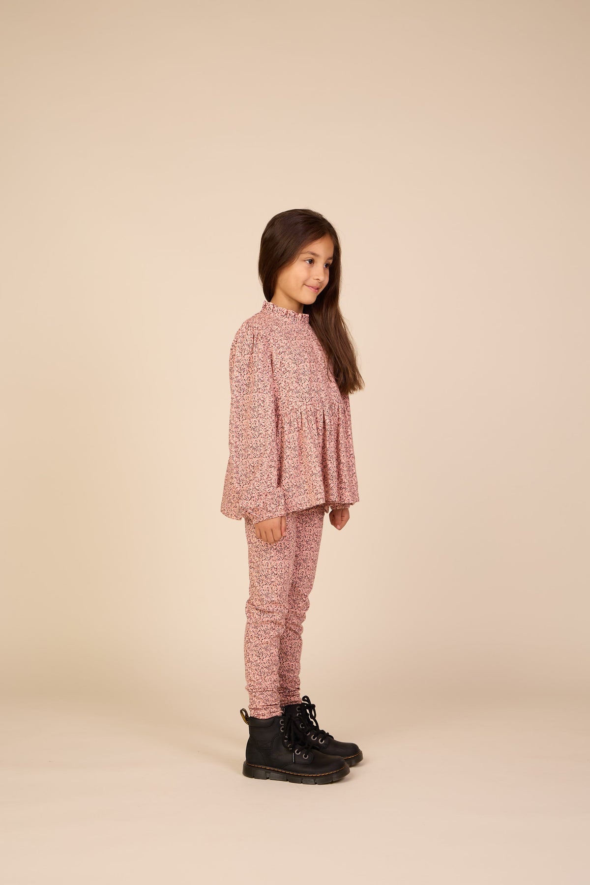 Småblomstret jerseybluse med peplum Tween - Rose/Bordeaux | 101544 Heidi
