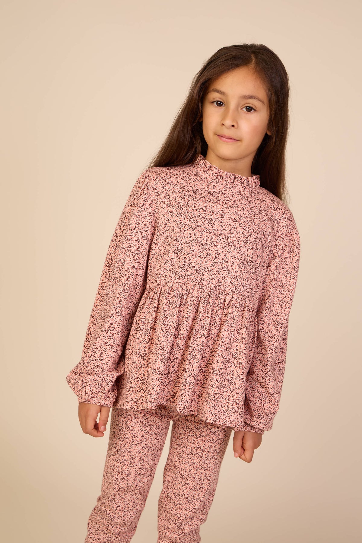 Småblomstret jerseybluse med peplum Tween - Rose/Bordeaux | 101544 Heidi