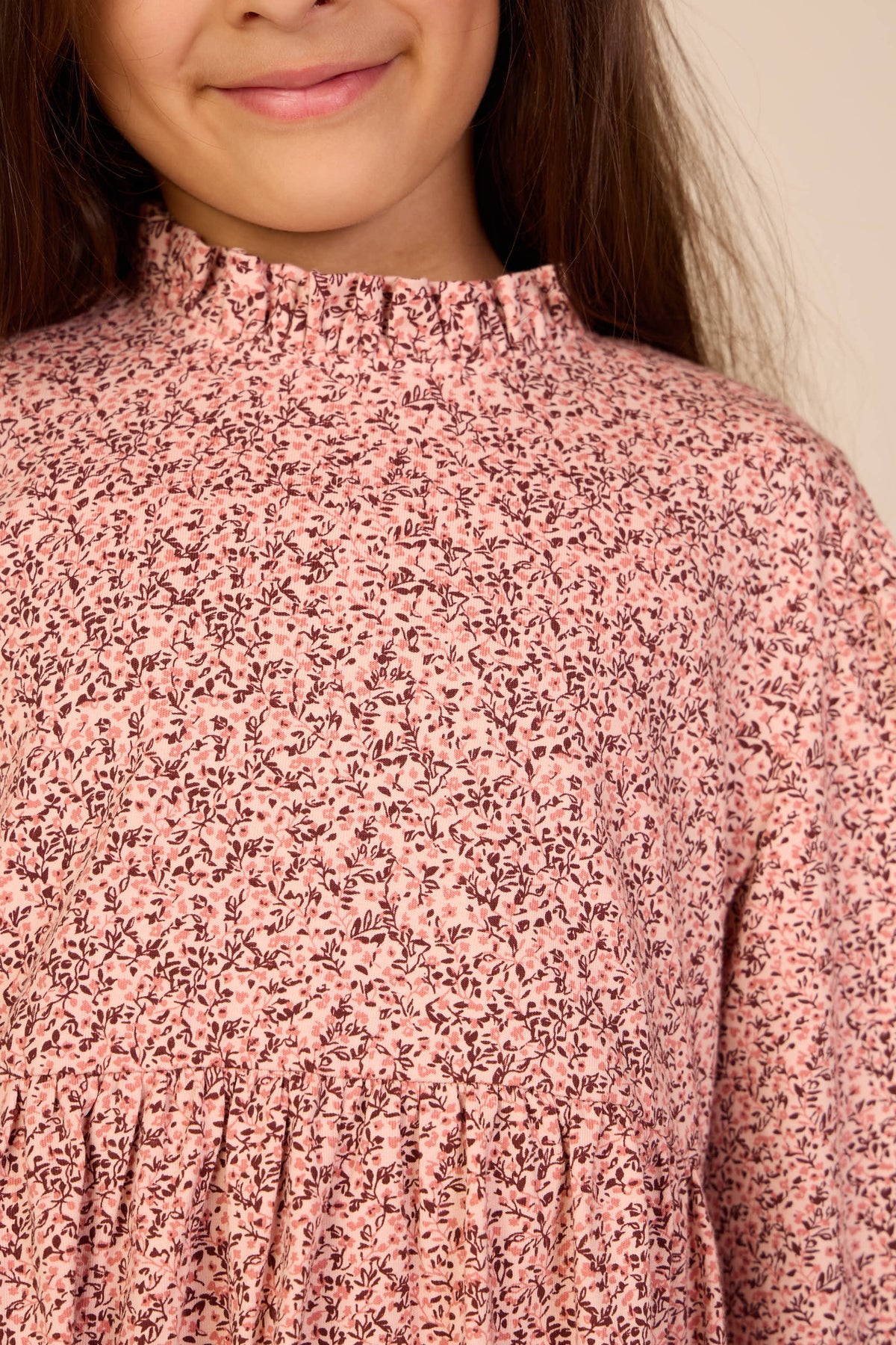 Småblomstret jerseybluse med peplum Tween - Rose/Bordeaux | 101544 Heidi