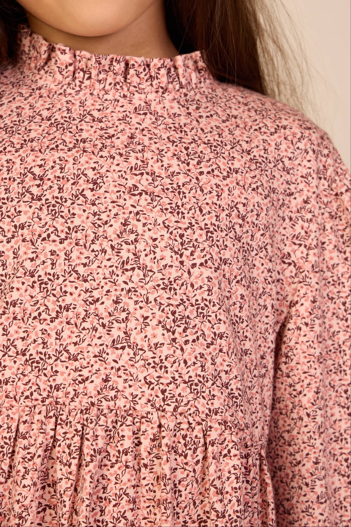 Småblomstret jerseybluse med peplum Kids - Rose/Bordeaux | 101543 Heidi