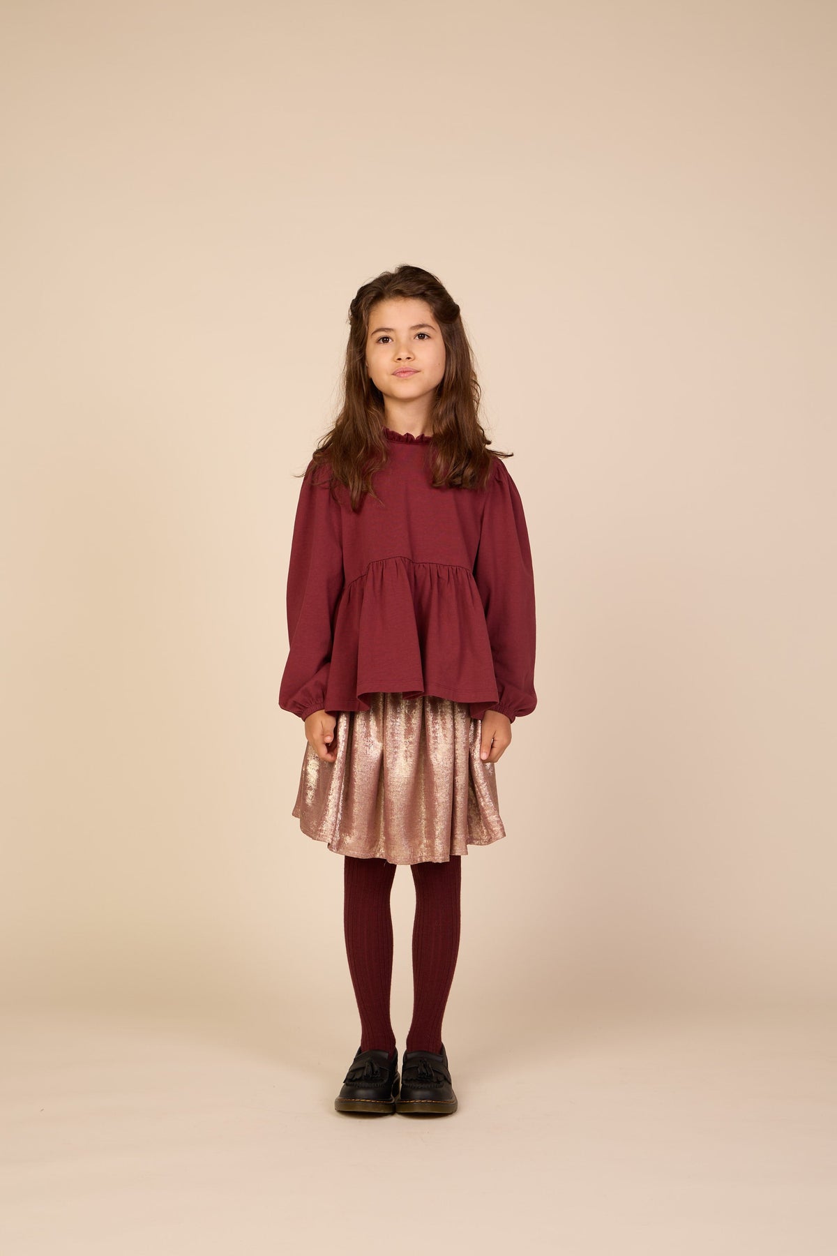 Ensfarvet jerseybluse med peplum Tween - Bordeaux | 101548 Heidi