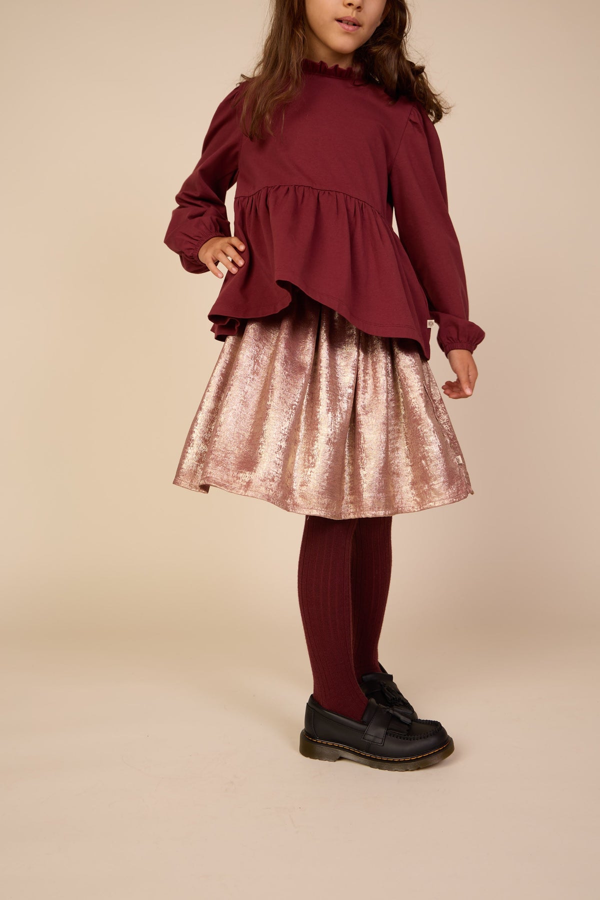 Ensfarvet jerseybluse med peplum Tween - Bordeaux | 101548 Heidi