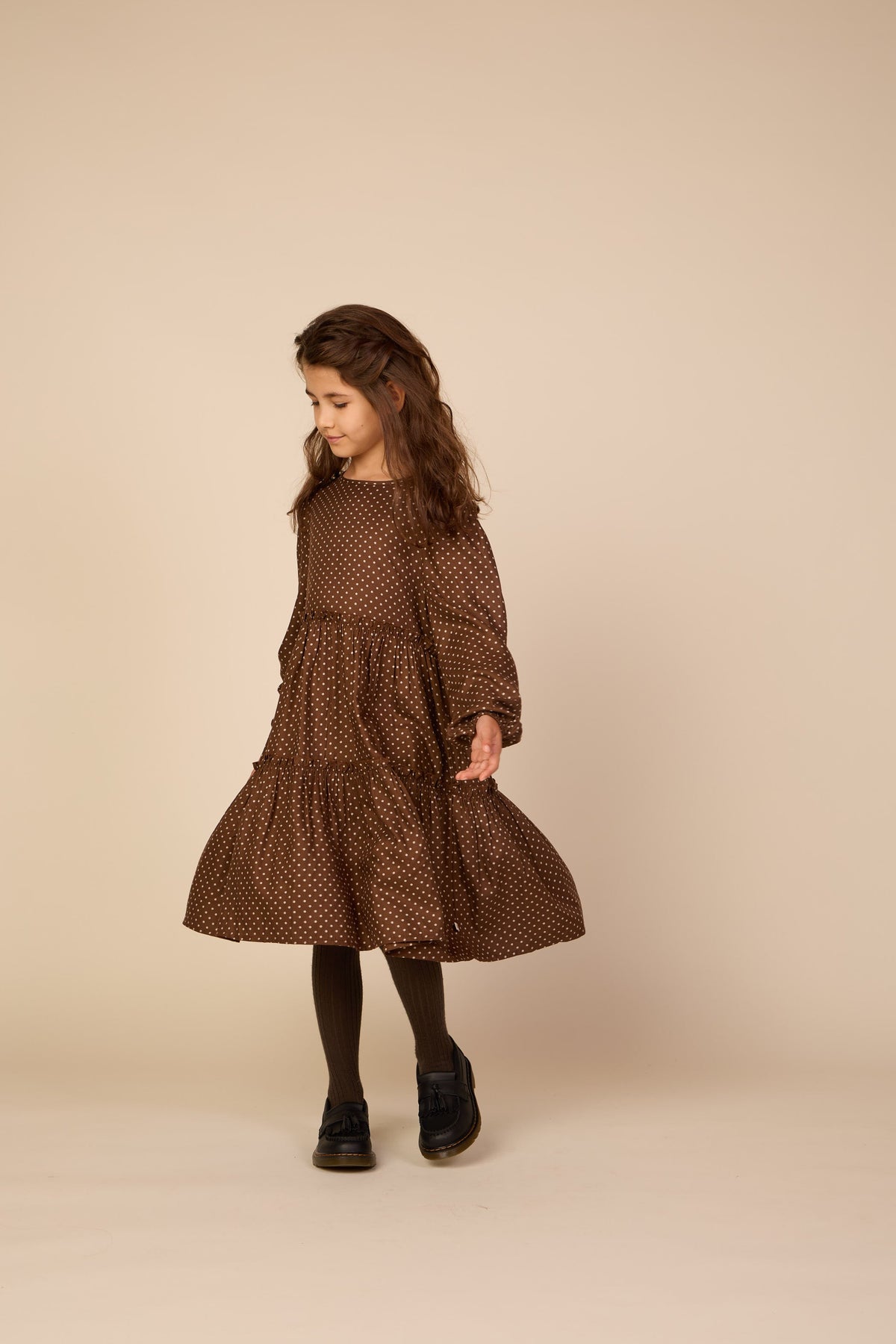 Prikket midi-kjole i viskose Tween - Brown/Offwhite | 101658 Feline