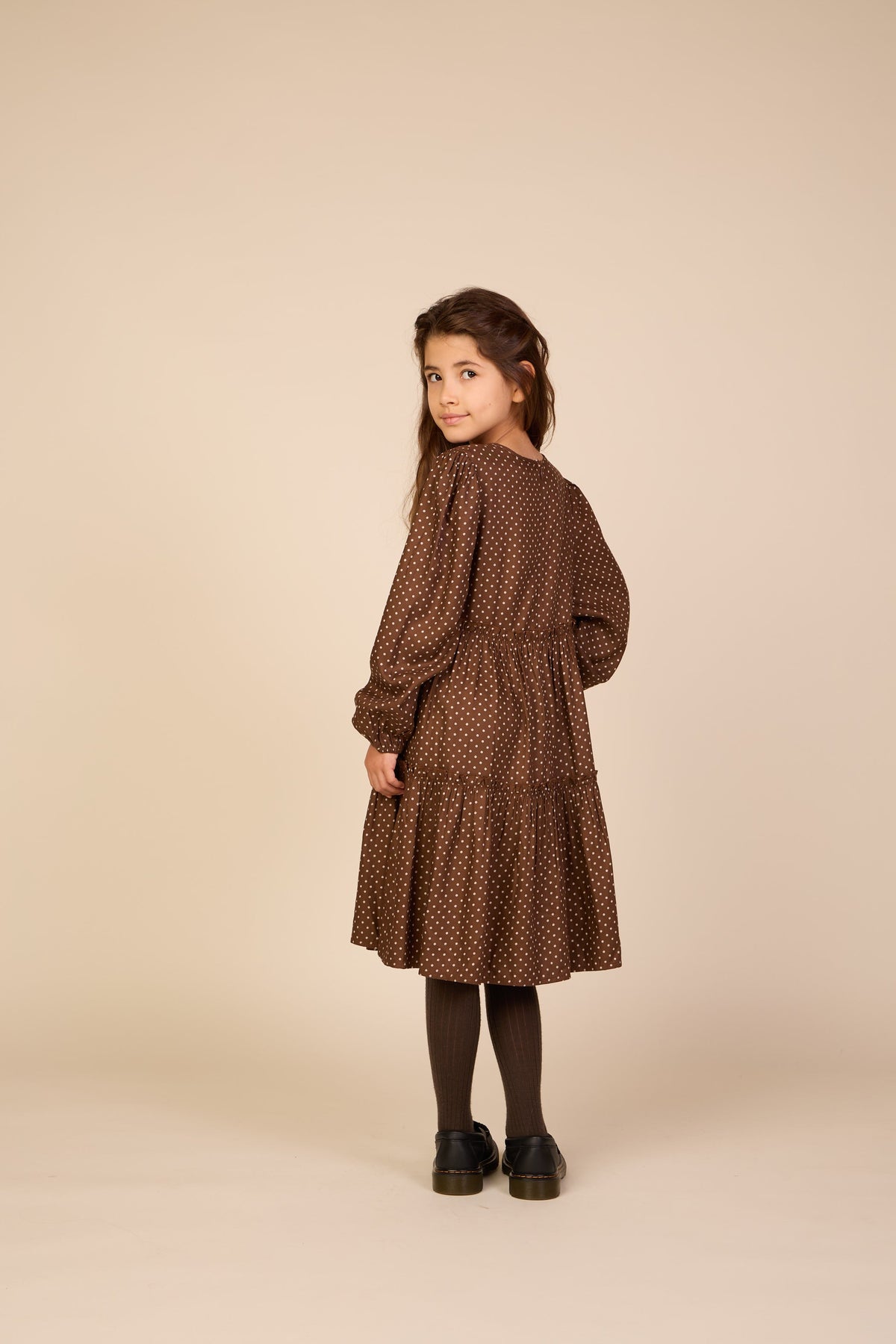 Prikket midi-kjole i viskose Tween - Brown/Offwhite | 101658 Feline
