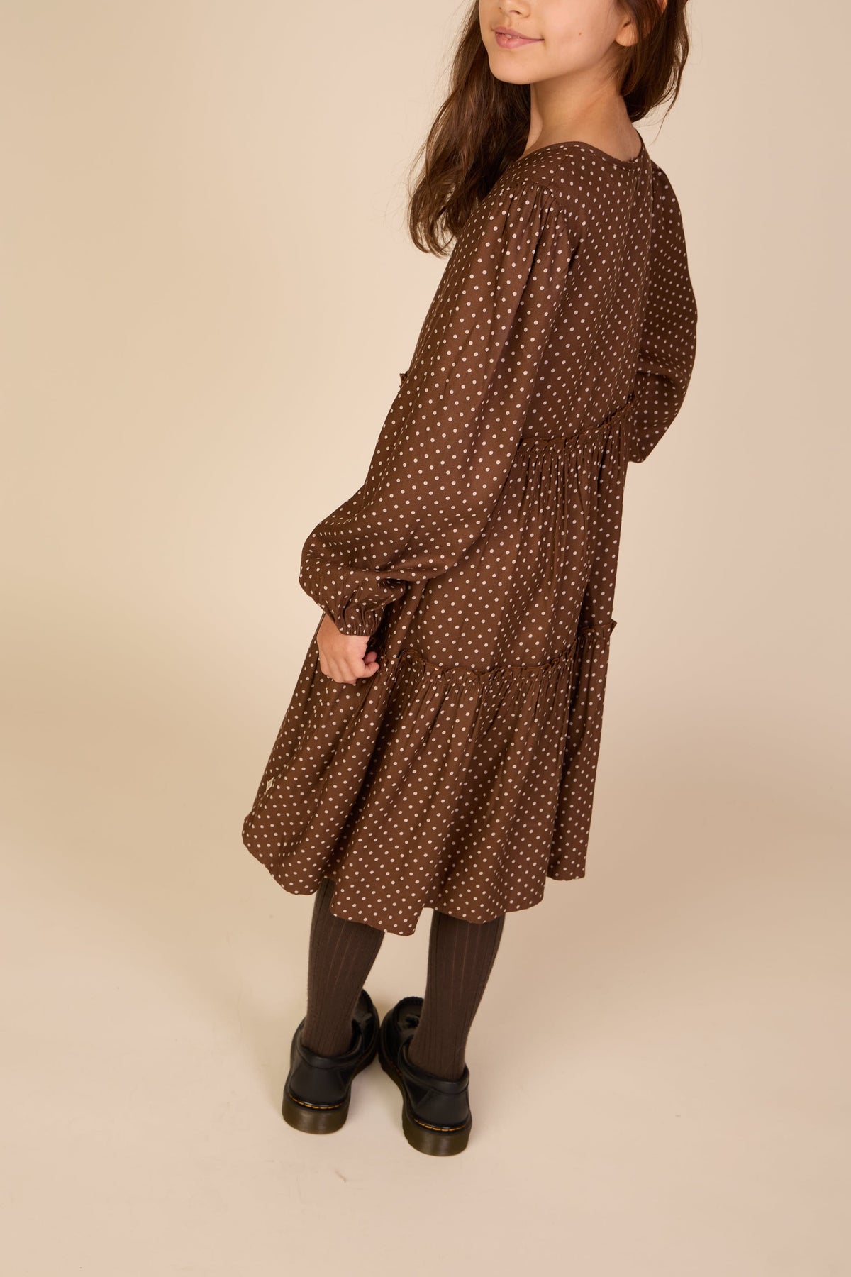 Prikket midi-kjole i viskose Tween - Brown/Offwhite | 101658 Feline