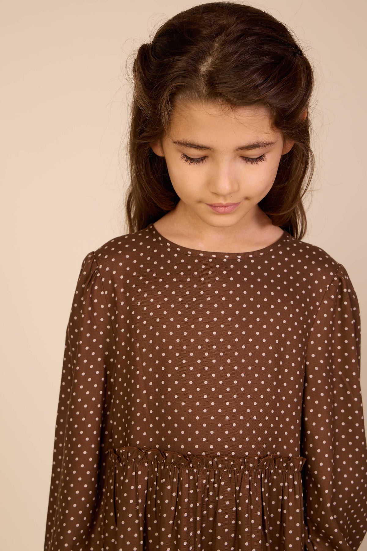 Prikket midi-kjole i viskose Tween - Brown/Offwhite | 101658 Feline