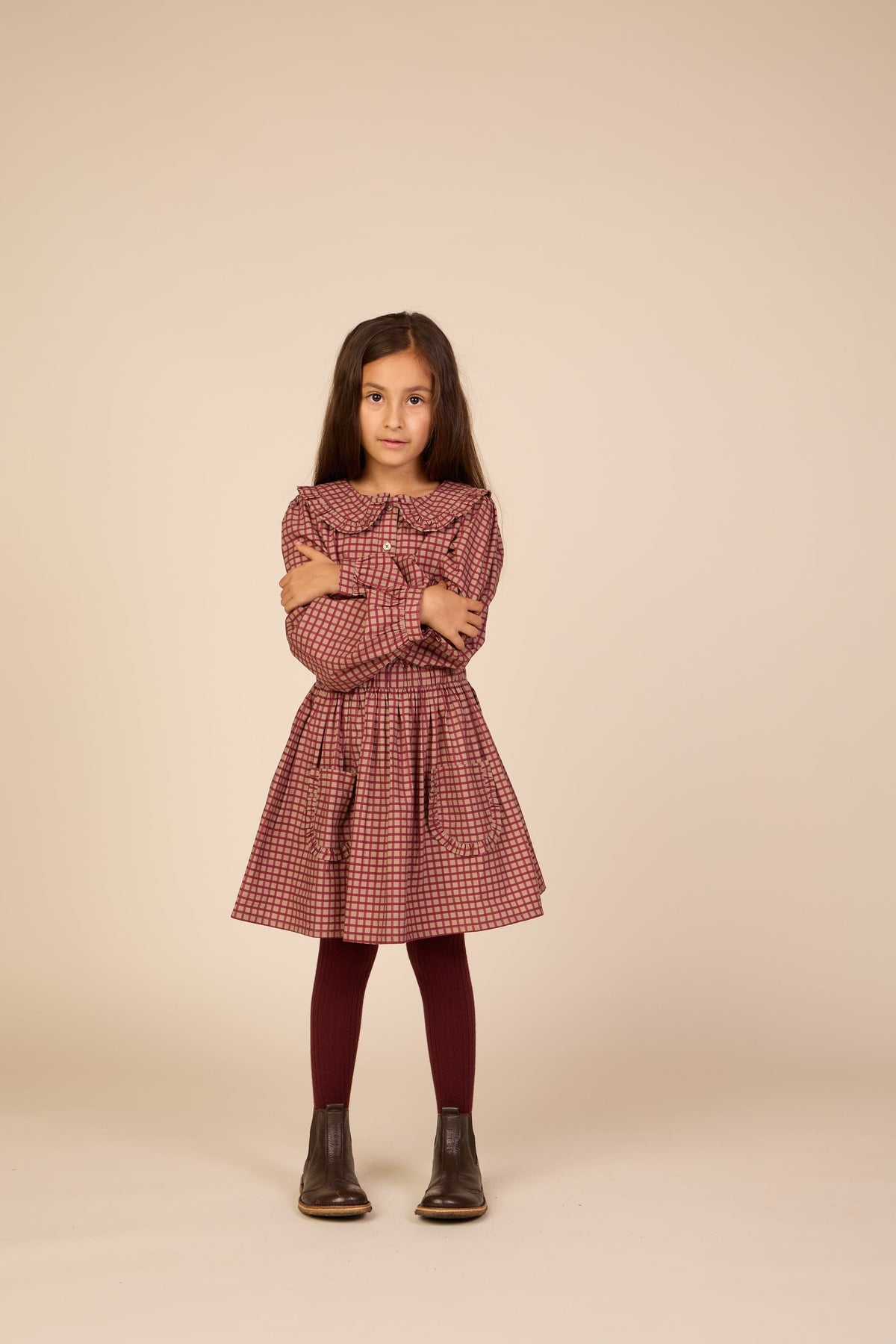 Poplin-nederdel med flæselommer Tween - Bordeaux Check | 101444 Julia