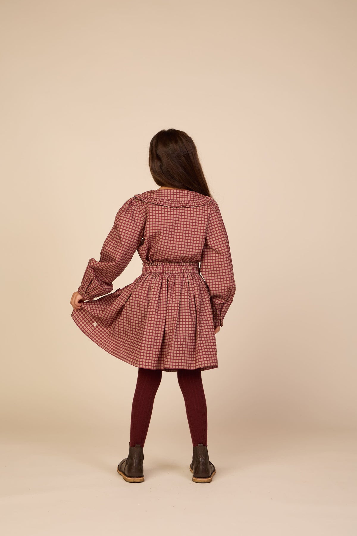 Poplin-bluse med flæsekrave Tween - Bordeaux Check | 101450 Julia
