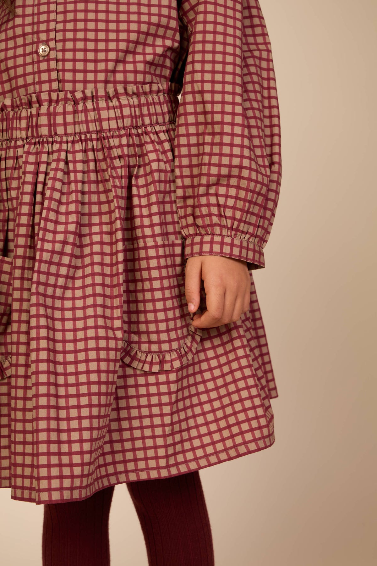 Poplin-nederdel med flæselommer Tween - Bordeaux Check | 101444 Julia