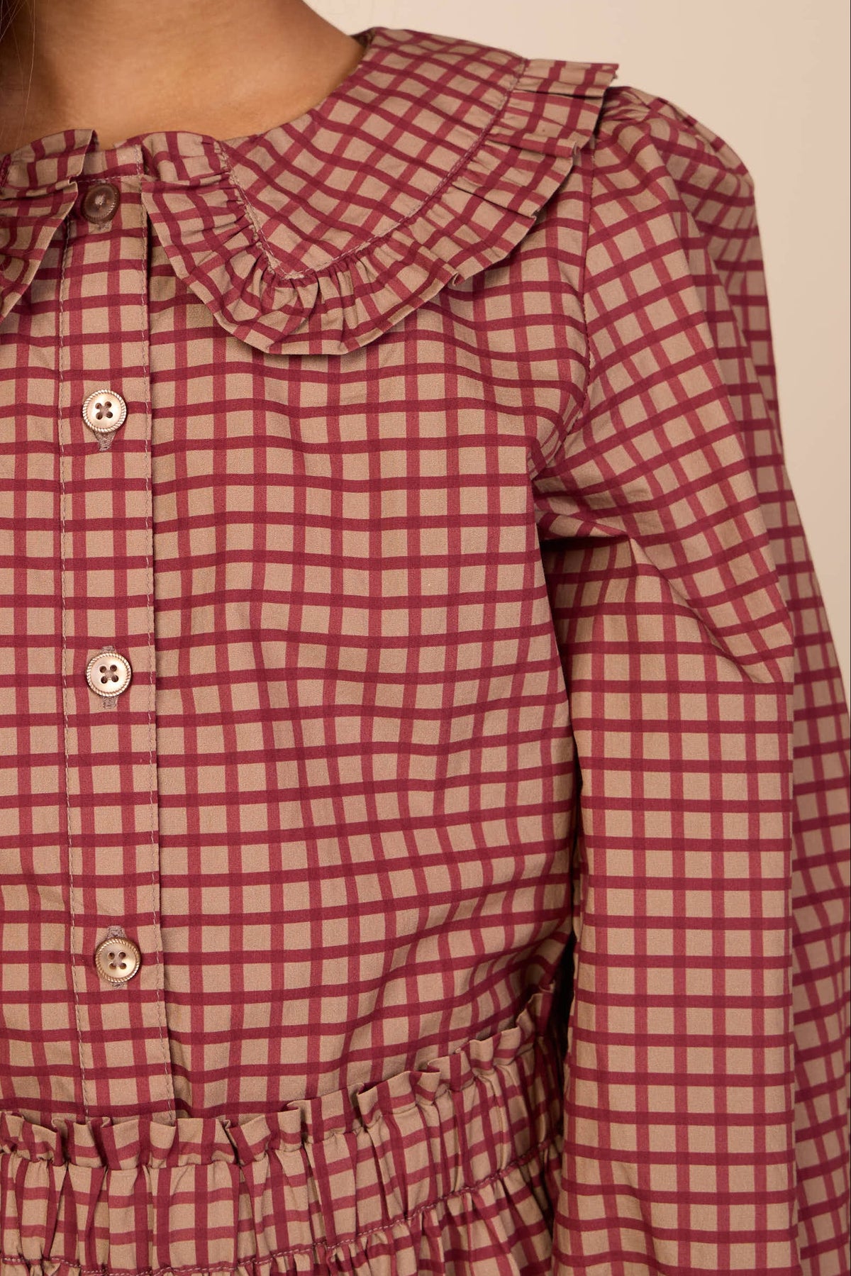 Poplin-bluse med flæsekrave Kids - Bordeaux Check | 101449 Julia