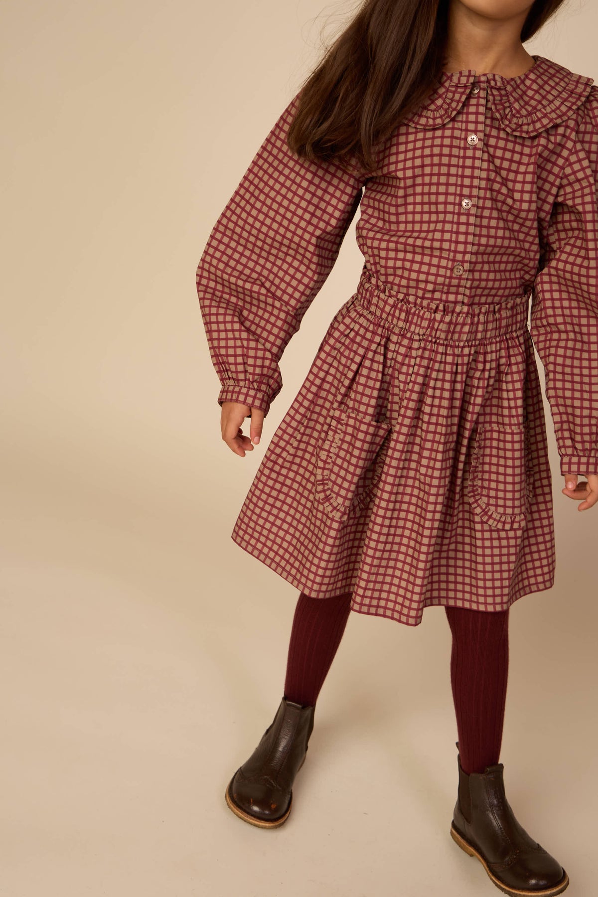 Poplin-nederdel med flæselommer Tween - Bordeaux Check | 101444 Julia