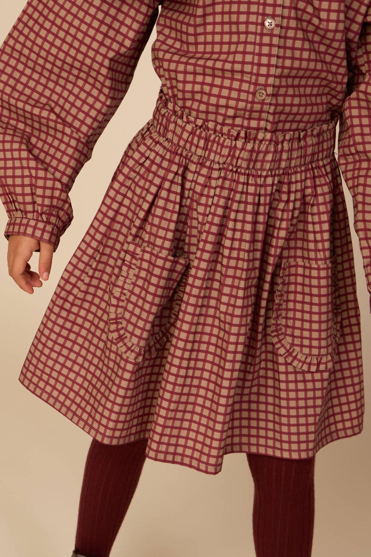 Poplin-nederdel med flæselommer Kids - Bordeaux Check | 101443 Julia