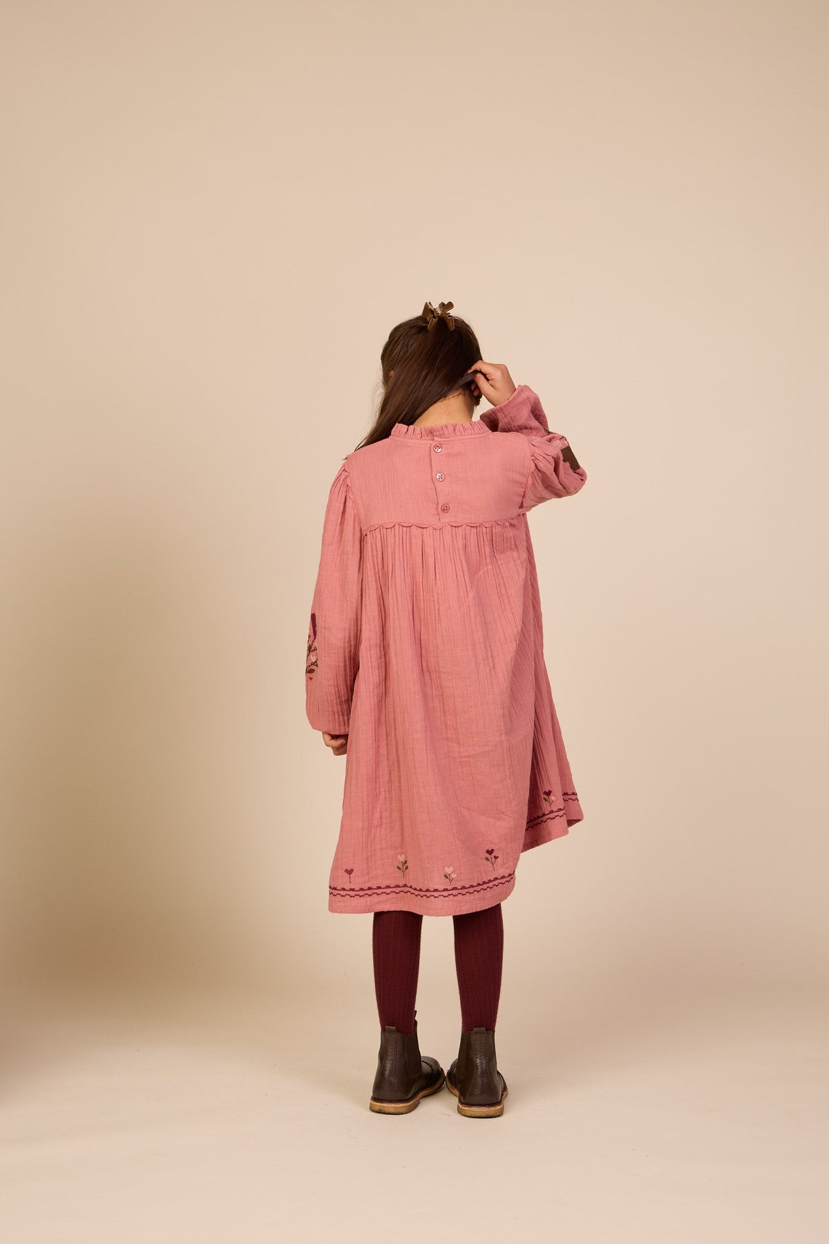 Double gauze-kjole med korsstingsbroderi Tween - Dusty Rose | 101466 Laureen