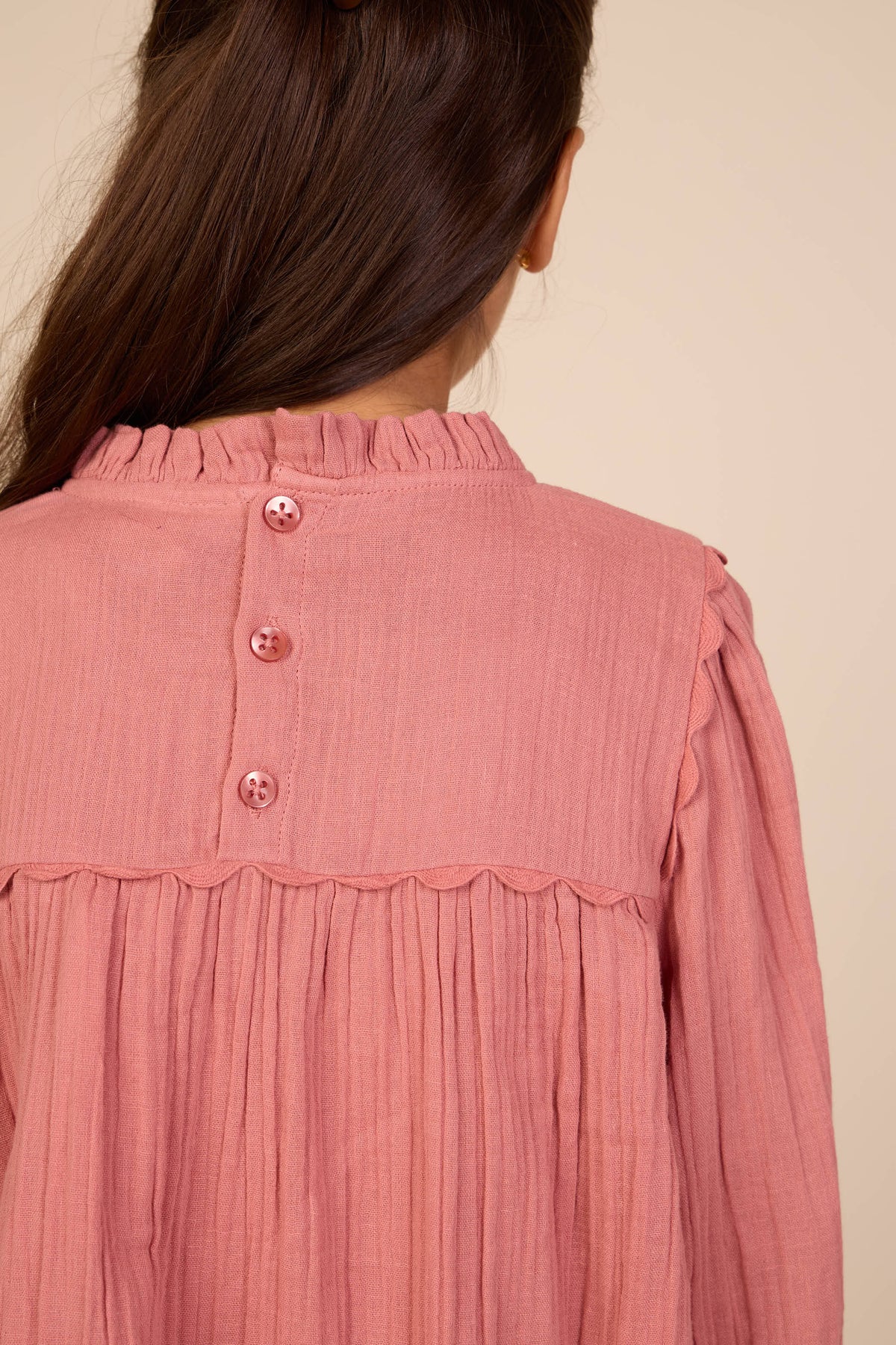 Double gauze-kjole med korsstingsbroderi Tween - Dusty Rose | 101466 Laureen