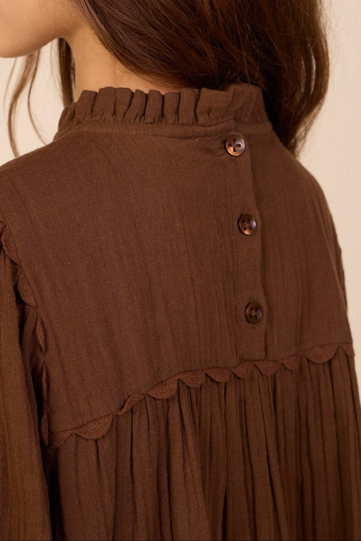 Double gauze-kjole med korsstingsbroderi Kids - Brown | 101467 Laureen
