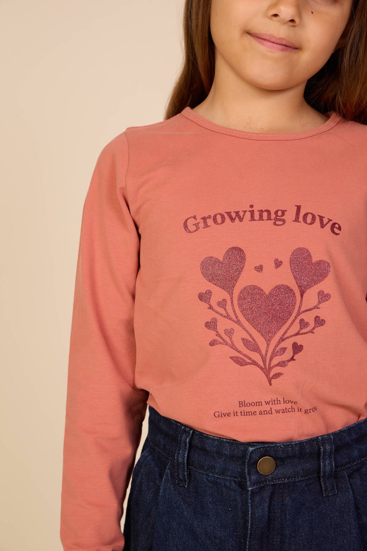 Langærmet T-shirt med glitter print Tween - Dusty Rose | 101714 Piper
