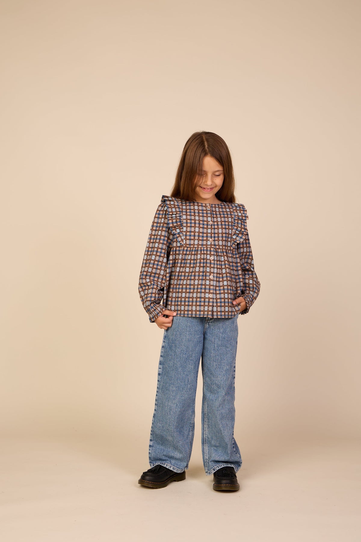 Ternet bomuldsbluse med flæser Tween - Blue | 101496 Penny
