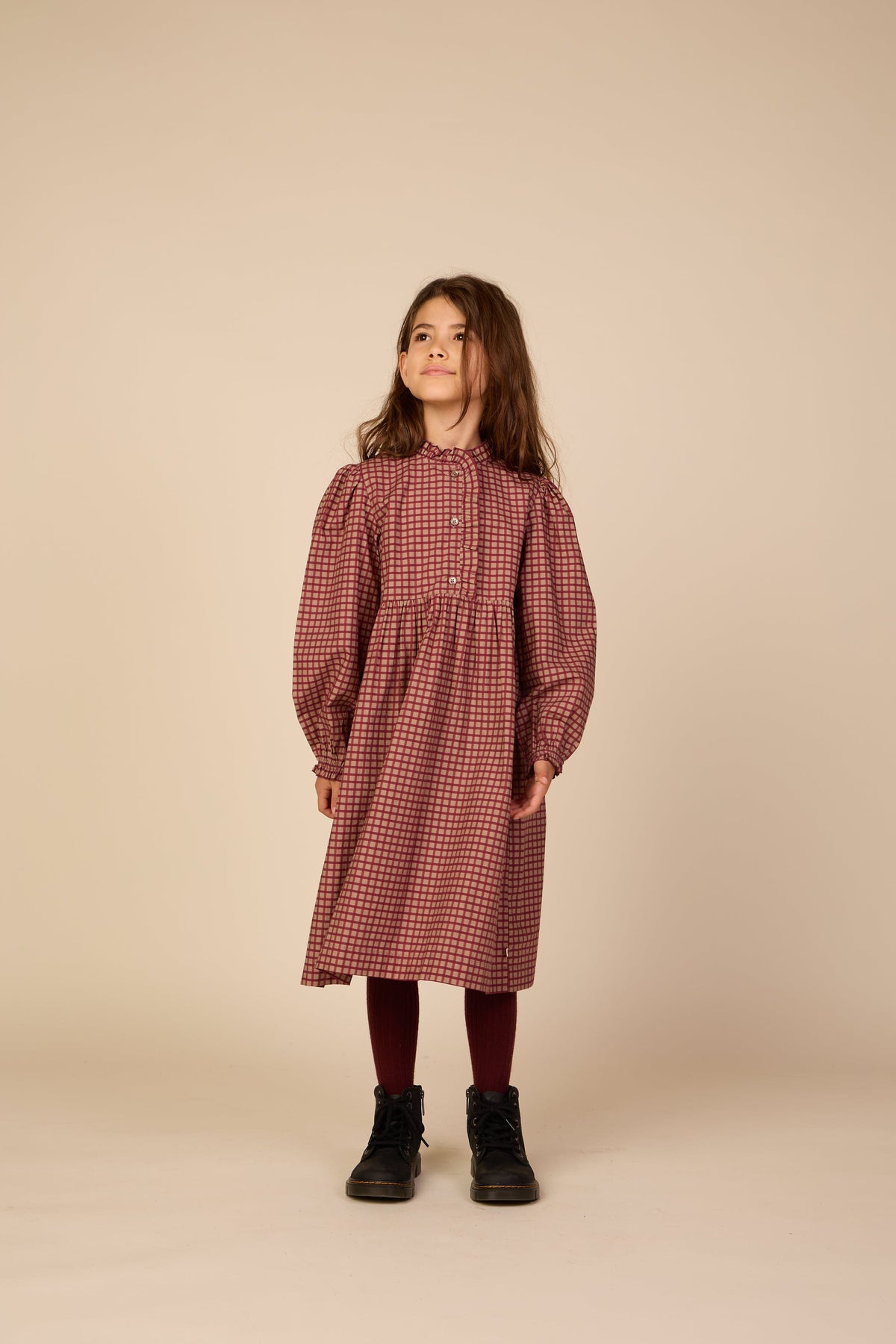 Poplin-kjole med stolpelukning Tween - Bordeaux Check | 101437 Julia