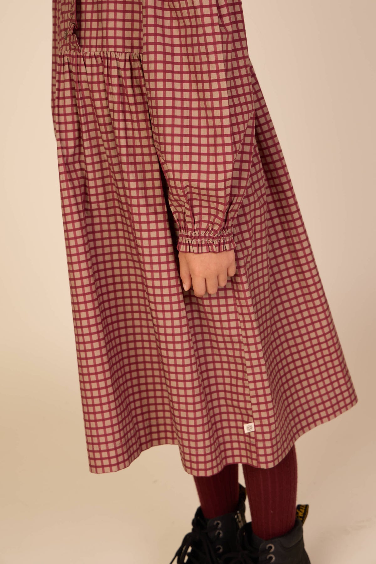 Poplin-kjole med stolpelukning Tween - Bordeaux Check | 101437 Julia