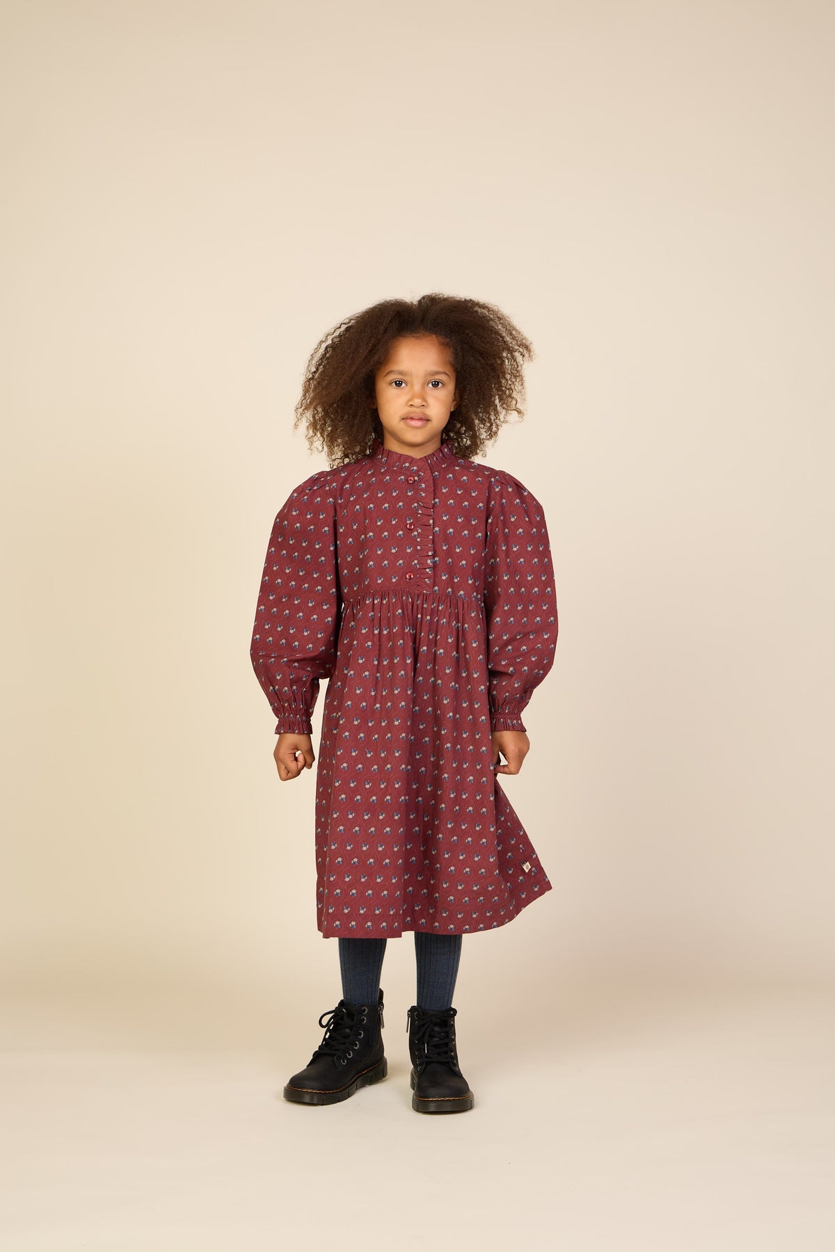 Poplin-kjole med stolpelukning Tween - Bordeaux Flowerprint | 101439 Julia