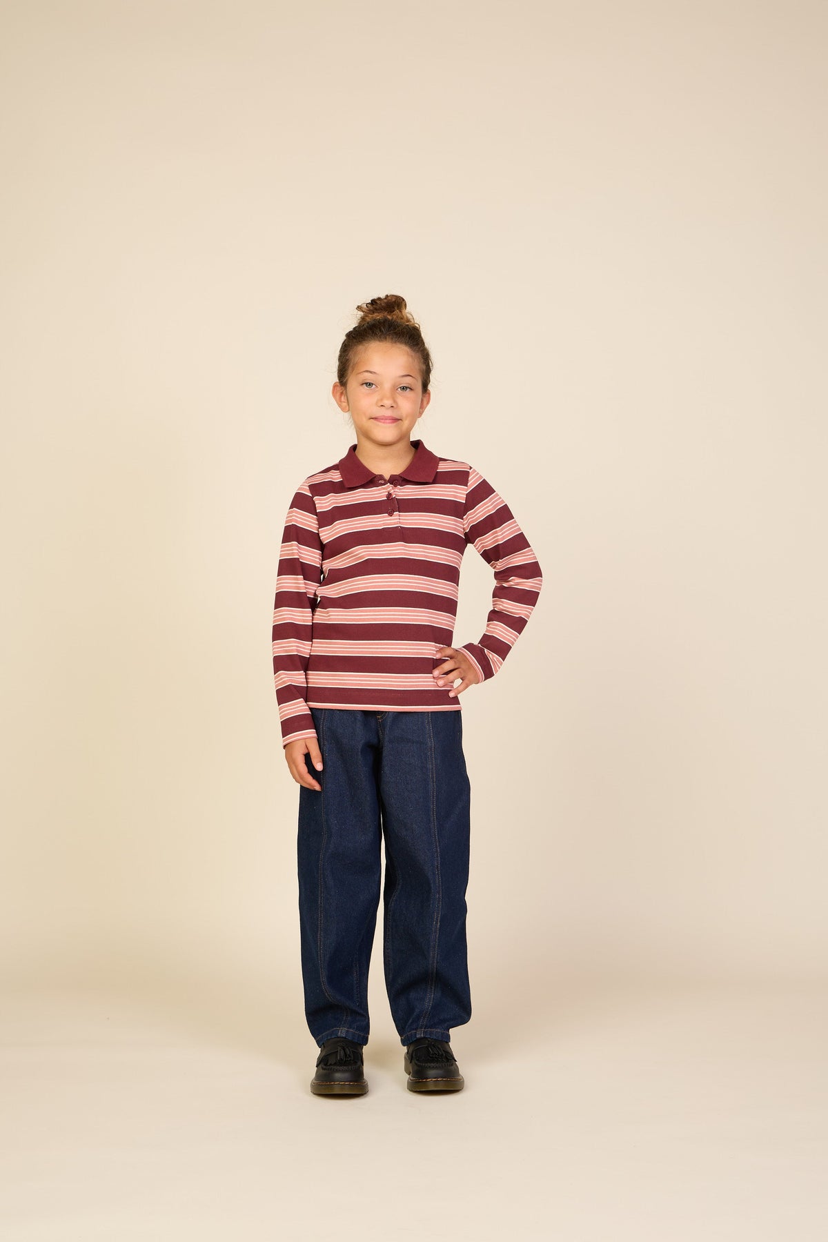 Stribet langærmet jerseypolo Tween - Bordeaux | 101698 Hope