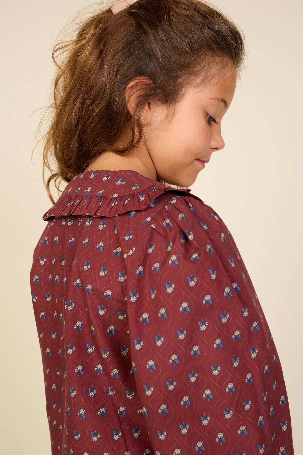 Poplin-bluse med flæsekrave Tween - Bordeaux Flowerprint | 101454 Julia