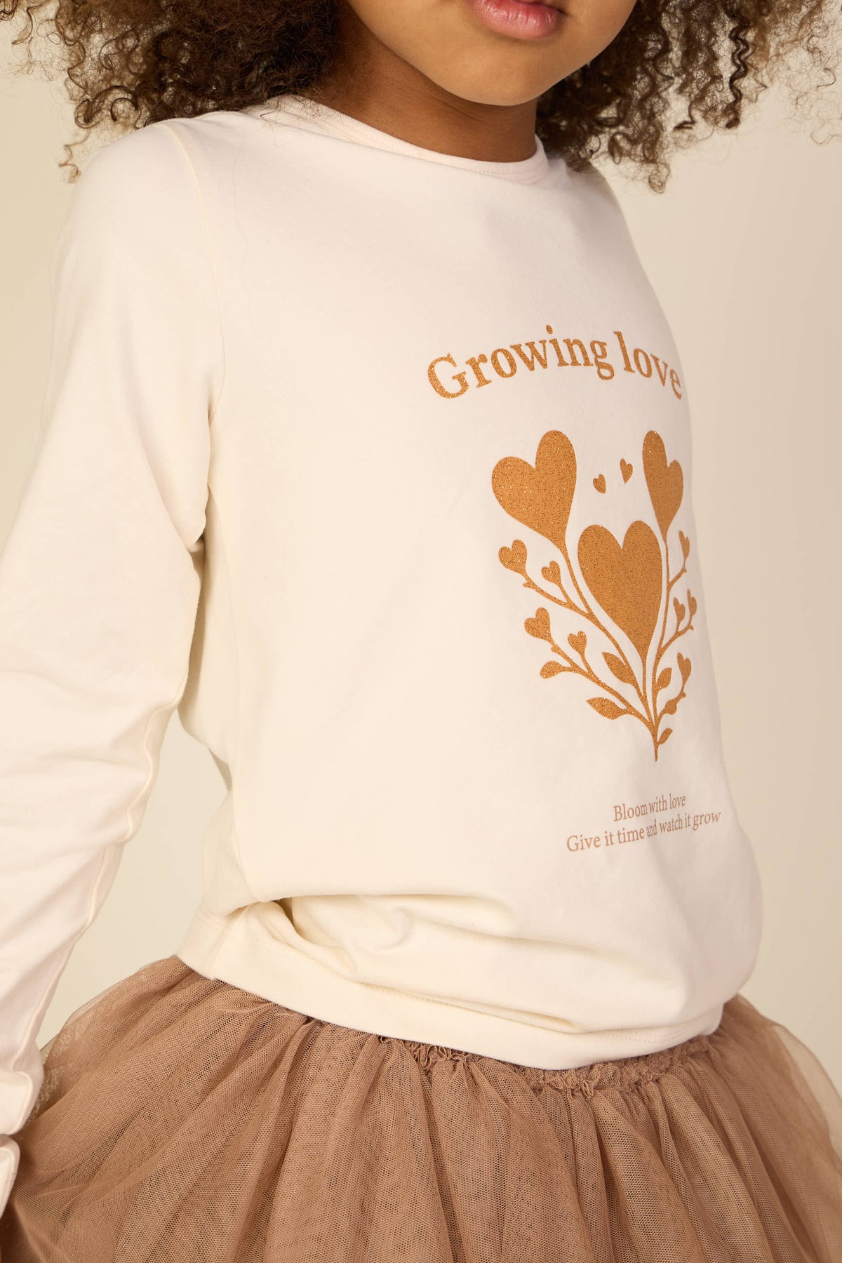 Langærmet T-shirt med glitter print Tween - Offwhite | 101712 Piper
