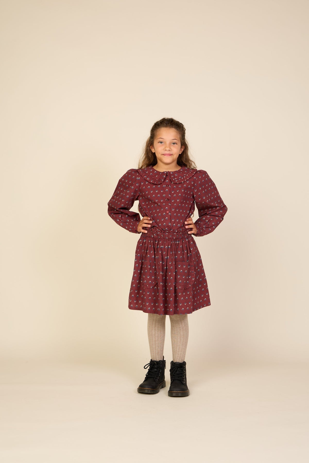 Poplin-nederdel med flæselommer Tween - Bordeaux Flowerprint | 101448 Julia