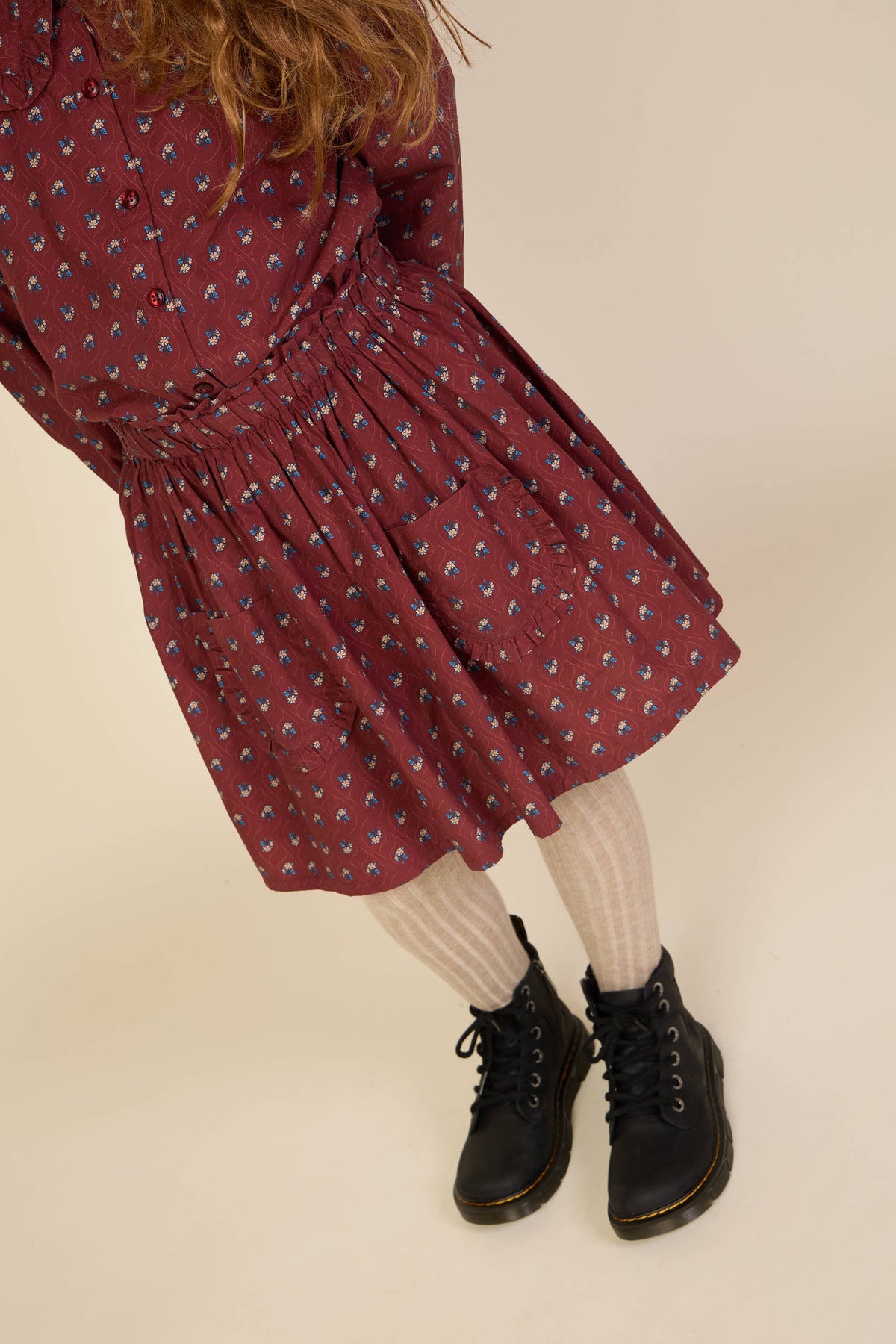 Poplin-nederdel med flæselommer Tween - Bordeaux Flowerprint | 101448 Julia