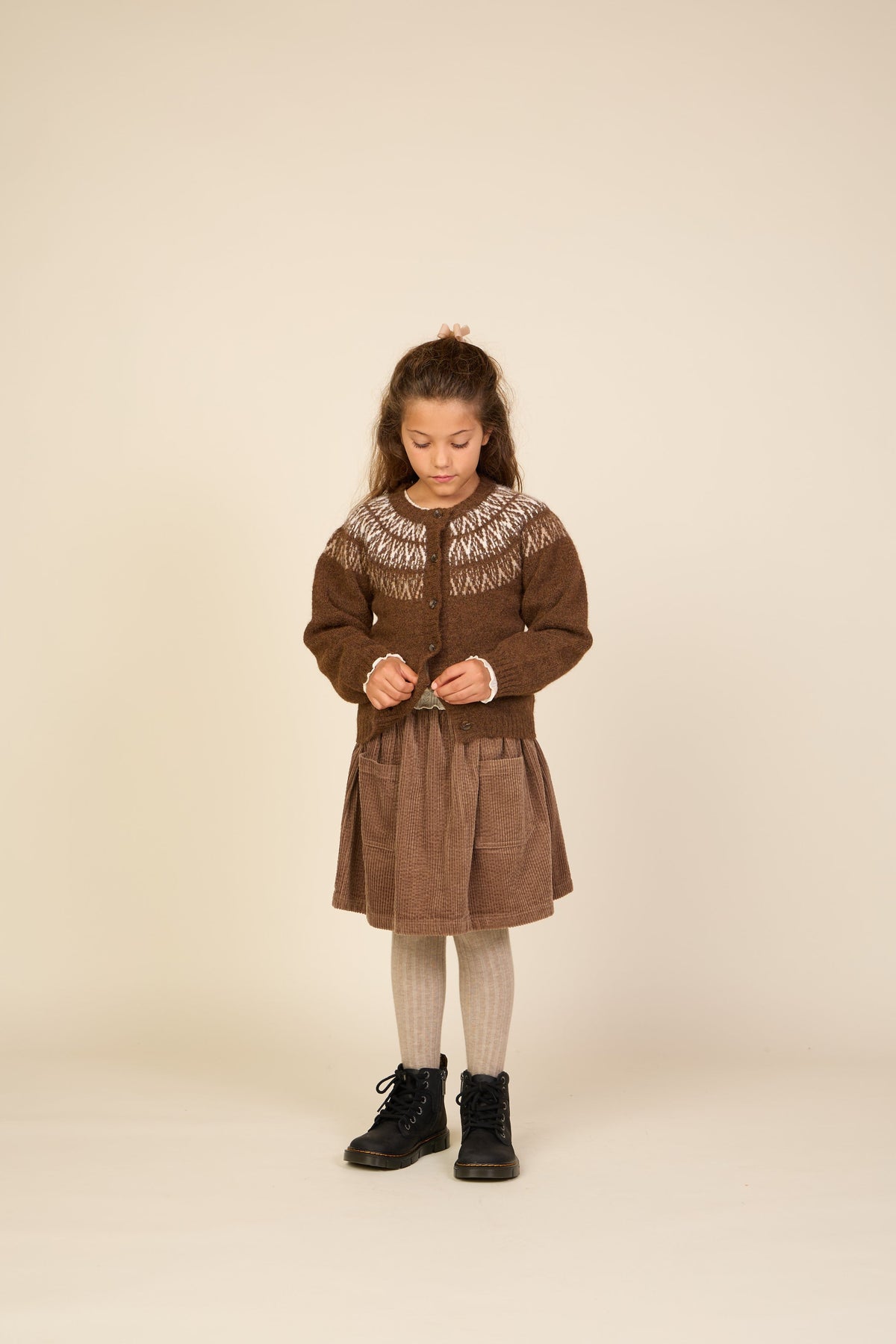 Jacquardstrikket cardigan Tween - Brown | 101524 Daniella