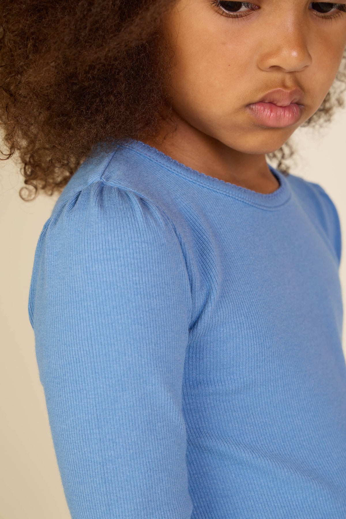 Ribbet langærmet T-shirt i modalblanding Tween - Dusty Blue | 101564 Lottie