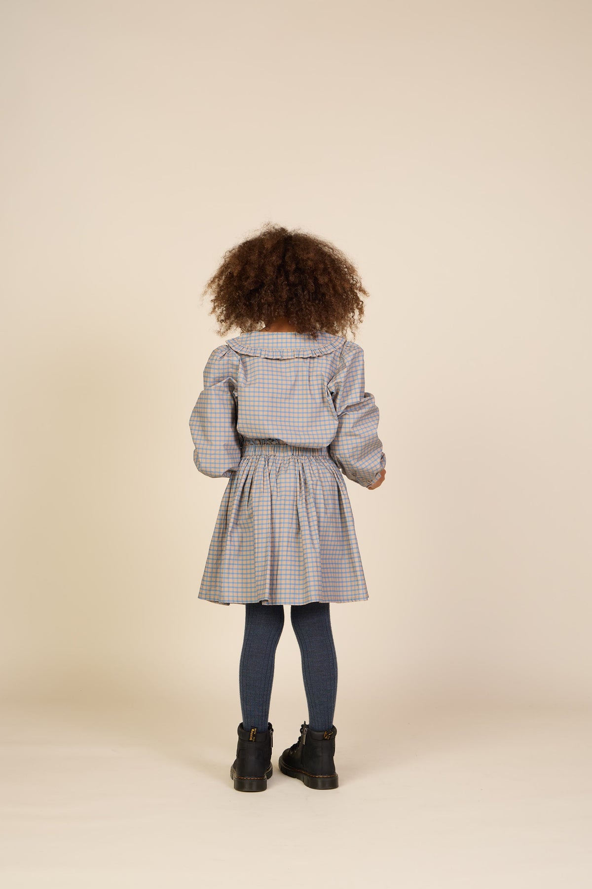 Poplin-nederdel med flæselommer Tween - Blue Check | 101446 Julia
