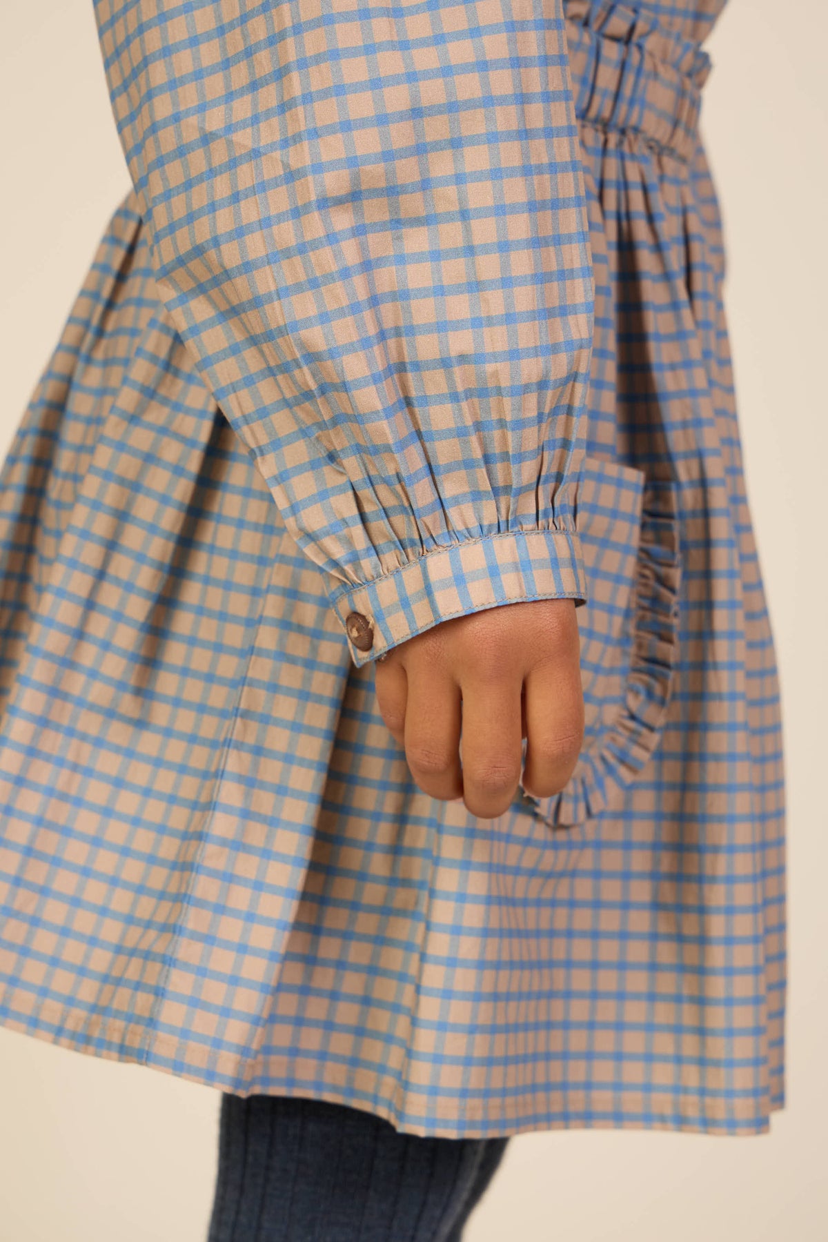 Poplin-nederdel med flæselommer Kids - Blue Check | 101445 Julia