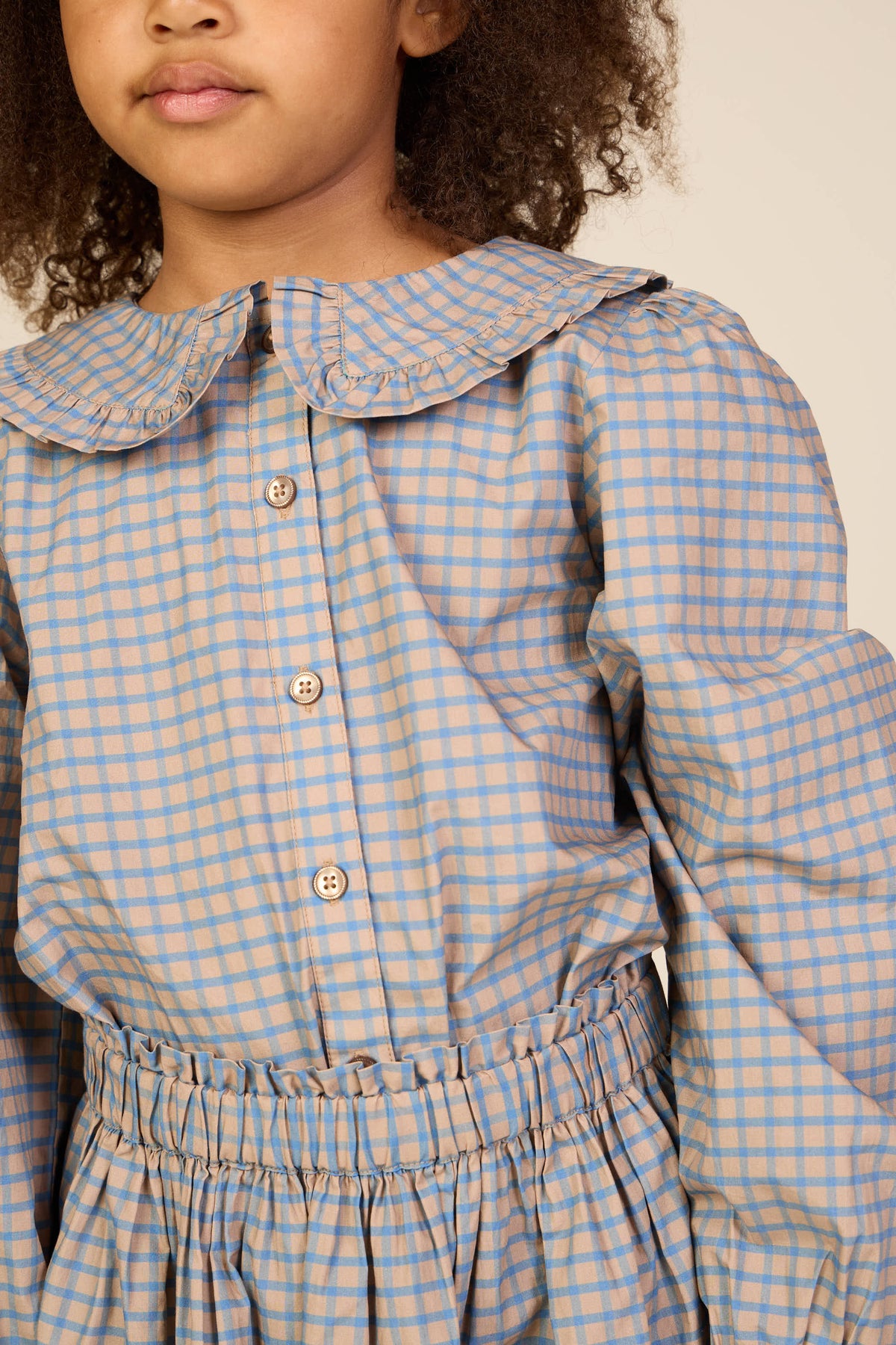 Poplin-nederdel med flæselommer Tween - Blue Check | 101446 Julia