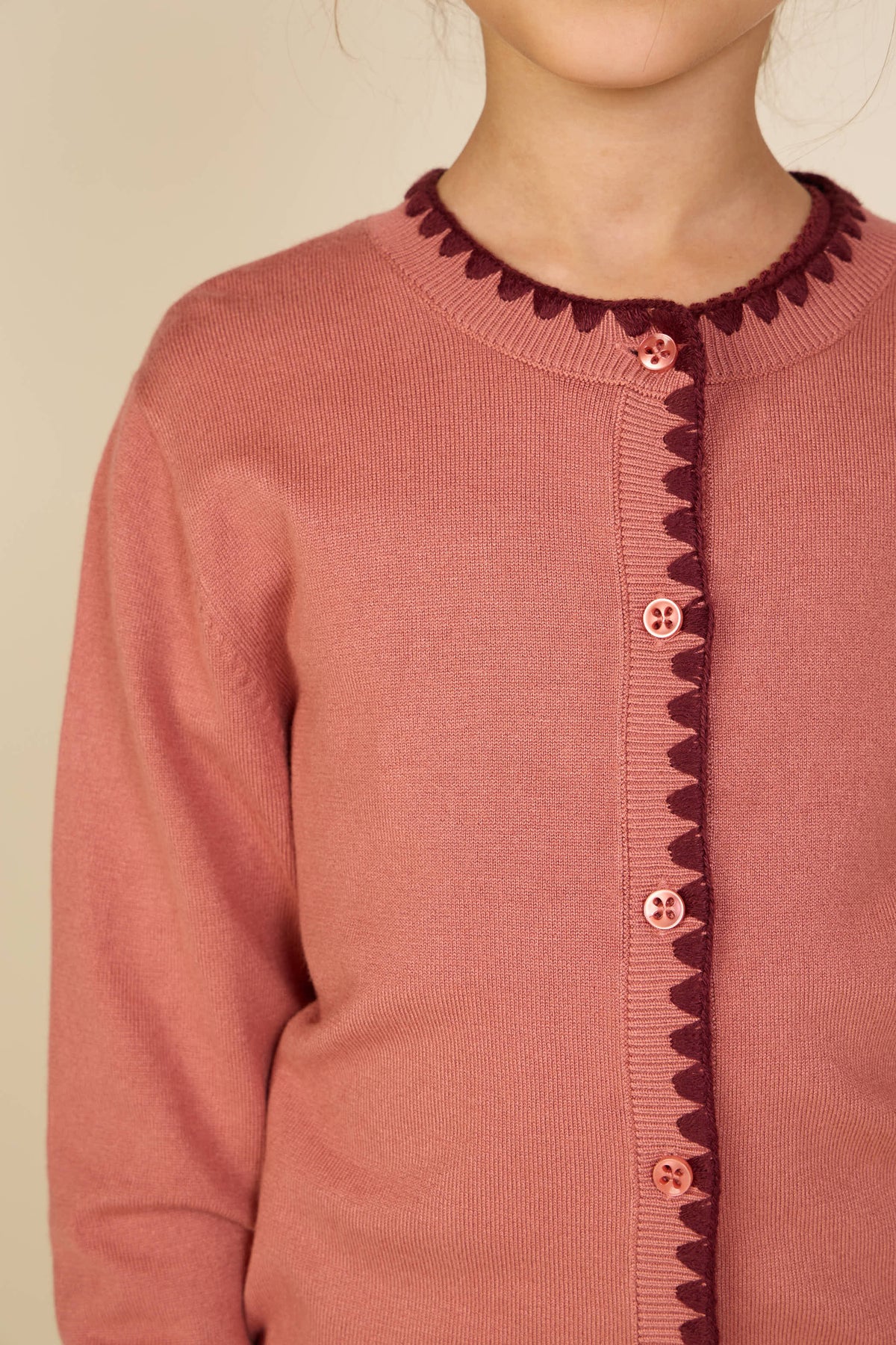 Cardigan med kontraststikninger Kids - Dusty Rose/Bordeaux | 101634 Lia