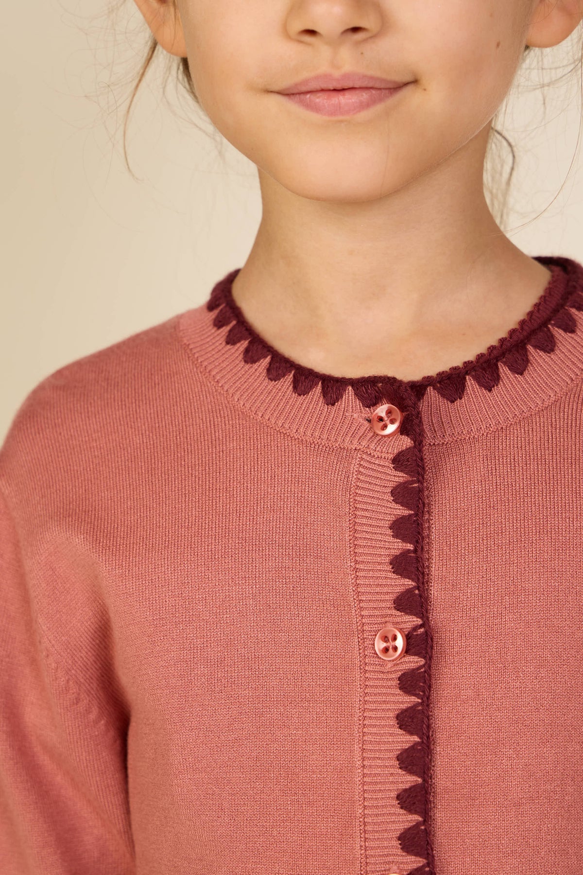 Cardigan med kontraststikninger Tween - Dusty Rose/Bordeaux | 101635 Lia
