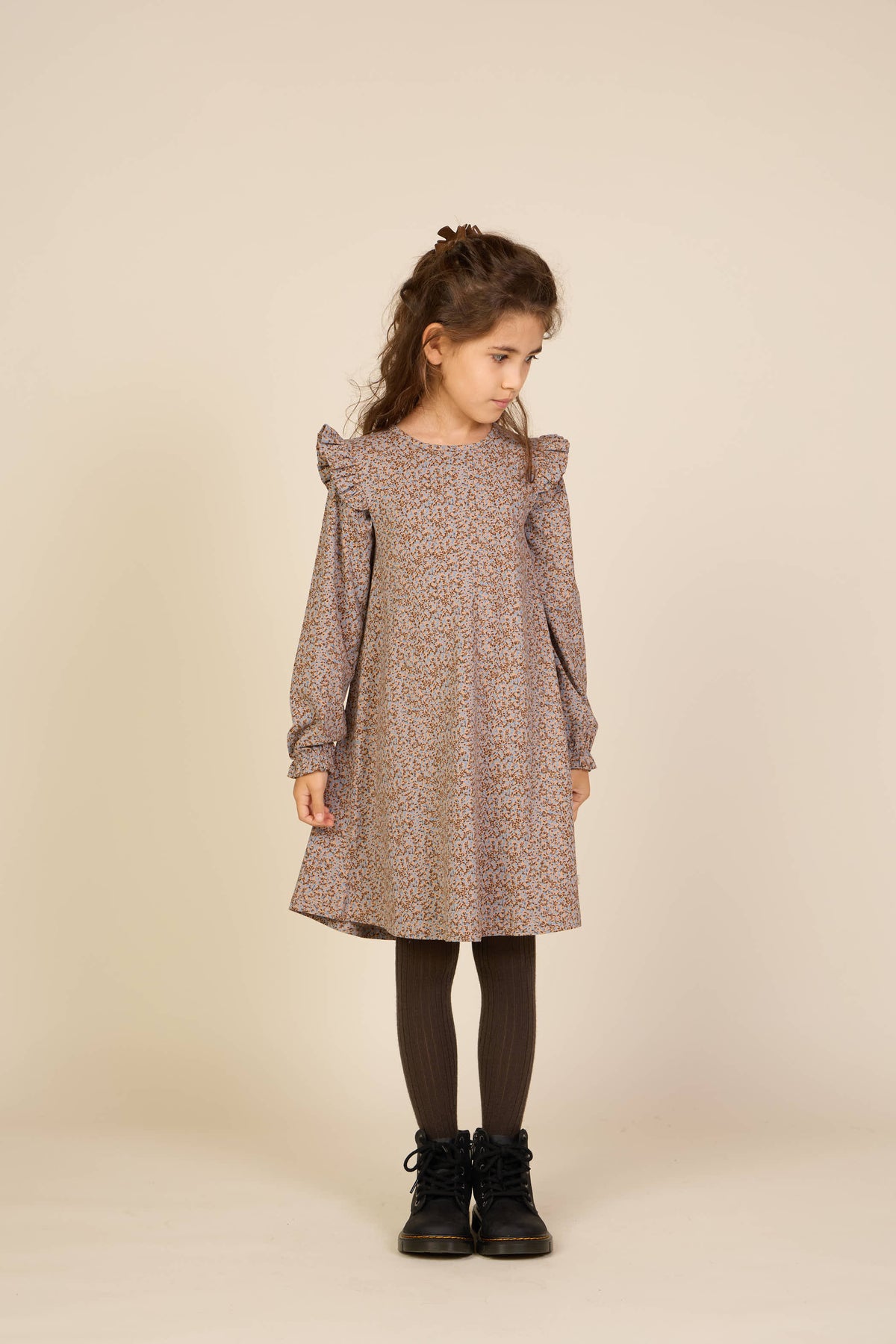 Småblomstret jerseykjole Tween - Blue/Brown | 101554 Heidi