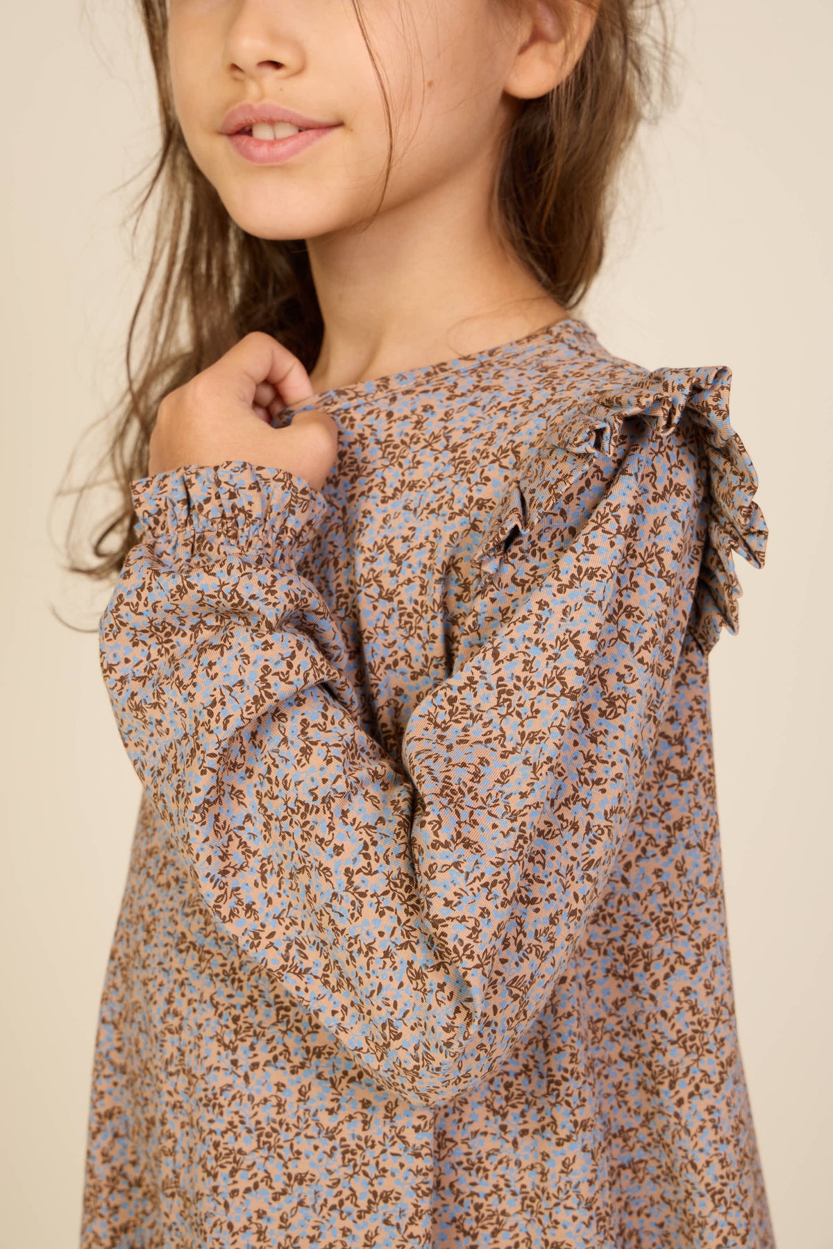 Småblomstret jerseykjole Tween - Blue/Brown | 101554 Heidi