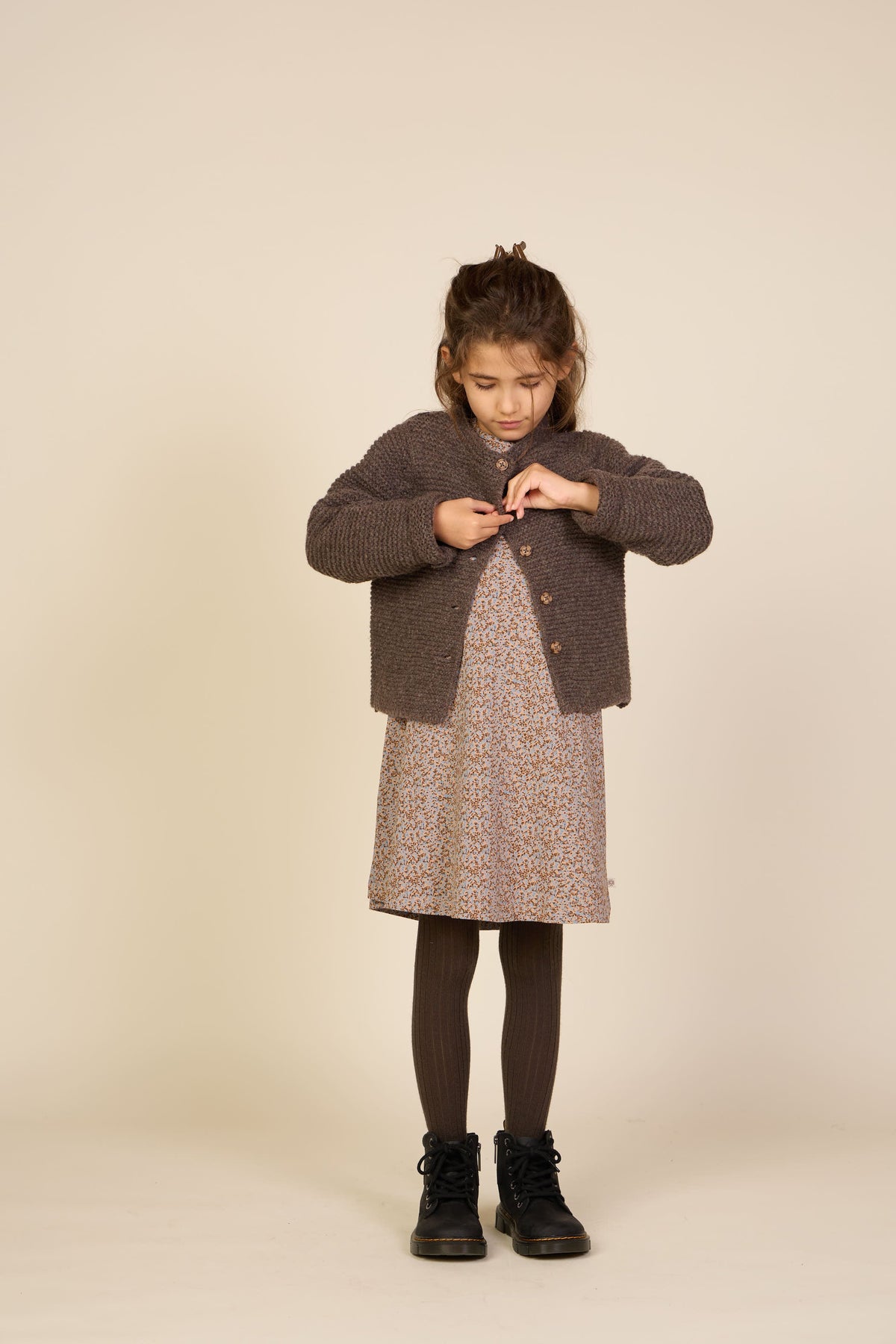Småblomstret jerseykjole Tween - Blue/Brown | 101554 Heidi