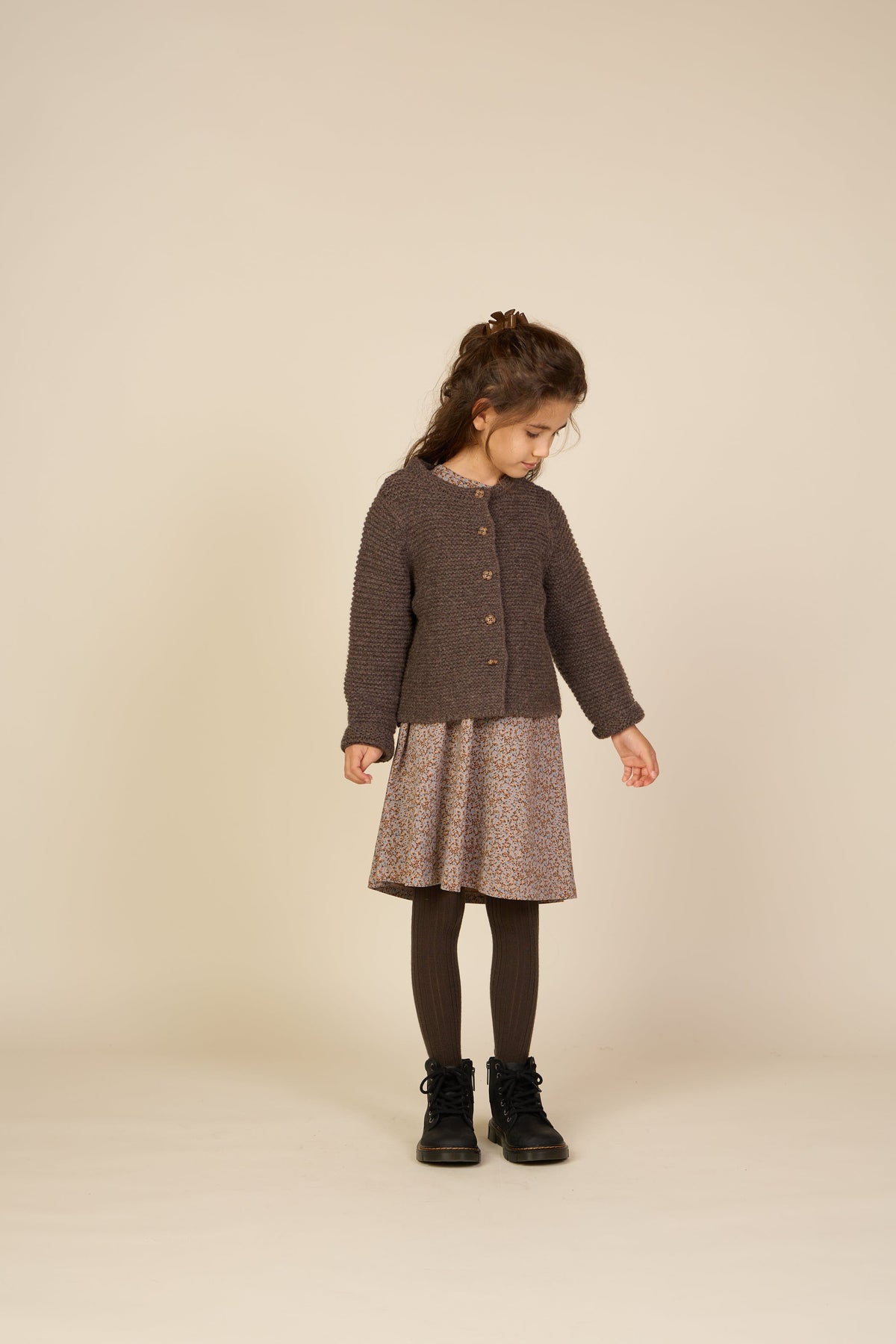 Cardigan i Uldstrik - Tween - Chocolate Melange | 100877 Maya