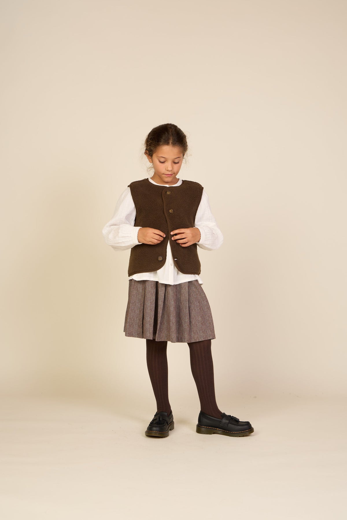 Bomuldsnederdel med sildebensmønster Tween - Dark Brown | 101521 Susse