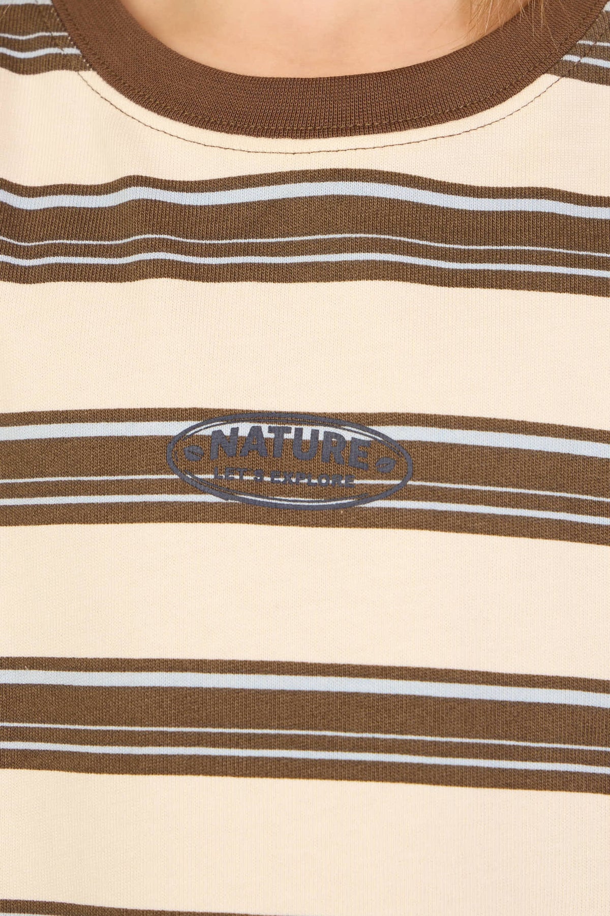 Stribet langærmet T-shirt Kids - Offwhite/Brown | 101701 Hugo