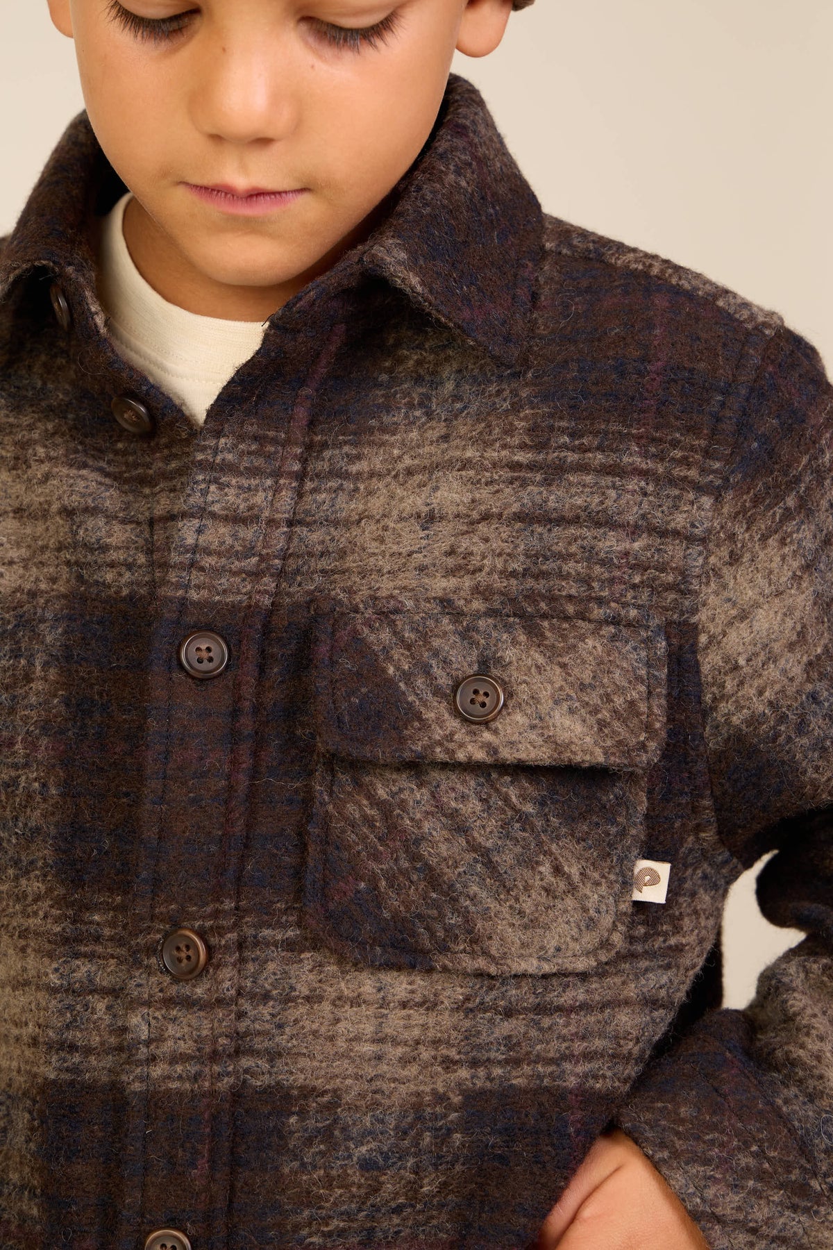 Ternet overshirt i børstet uldblanding Tween - Brown Check | 101526 Daxton